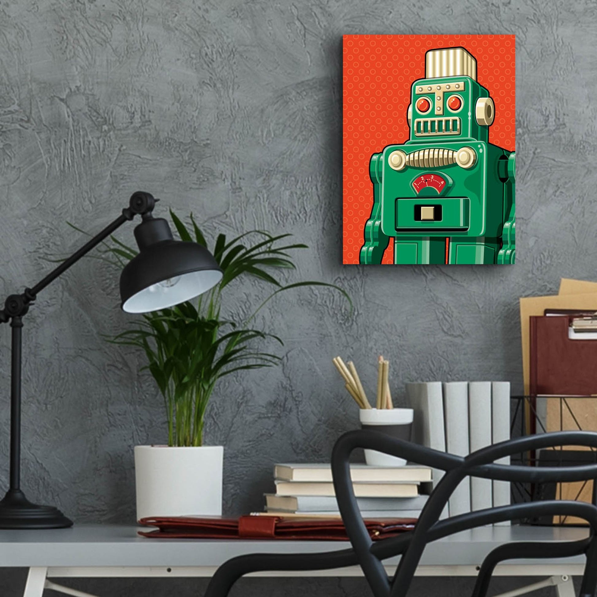 Epic Art 'Vintage Green Robot' by Ron Magnes, Acrylic Glass Wall Art,12x16