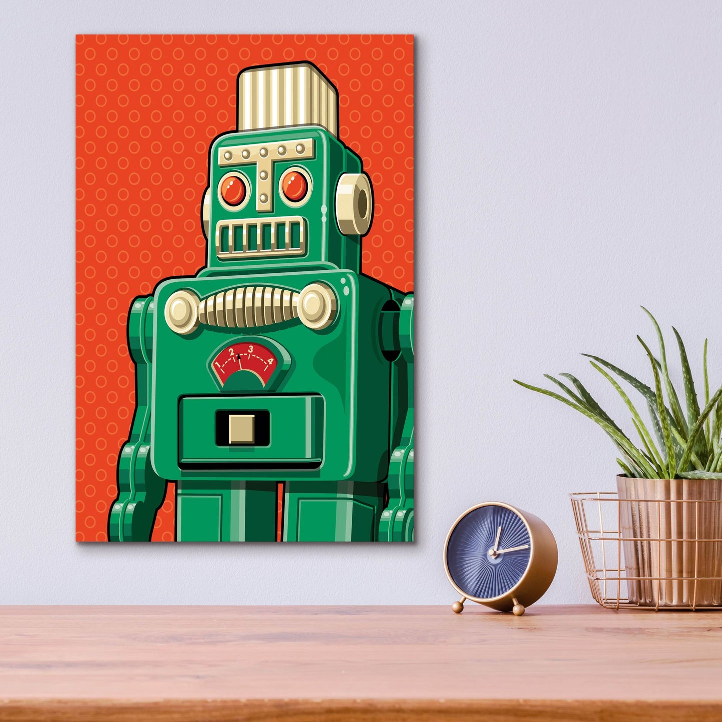 Epic Art 'Vintage Green Robot' by Ron Magnes, Acrylic Glass Wall Art,12x16