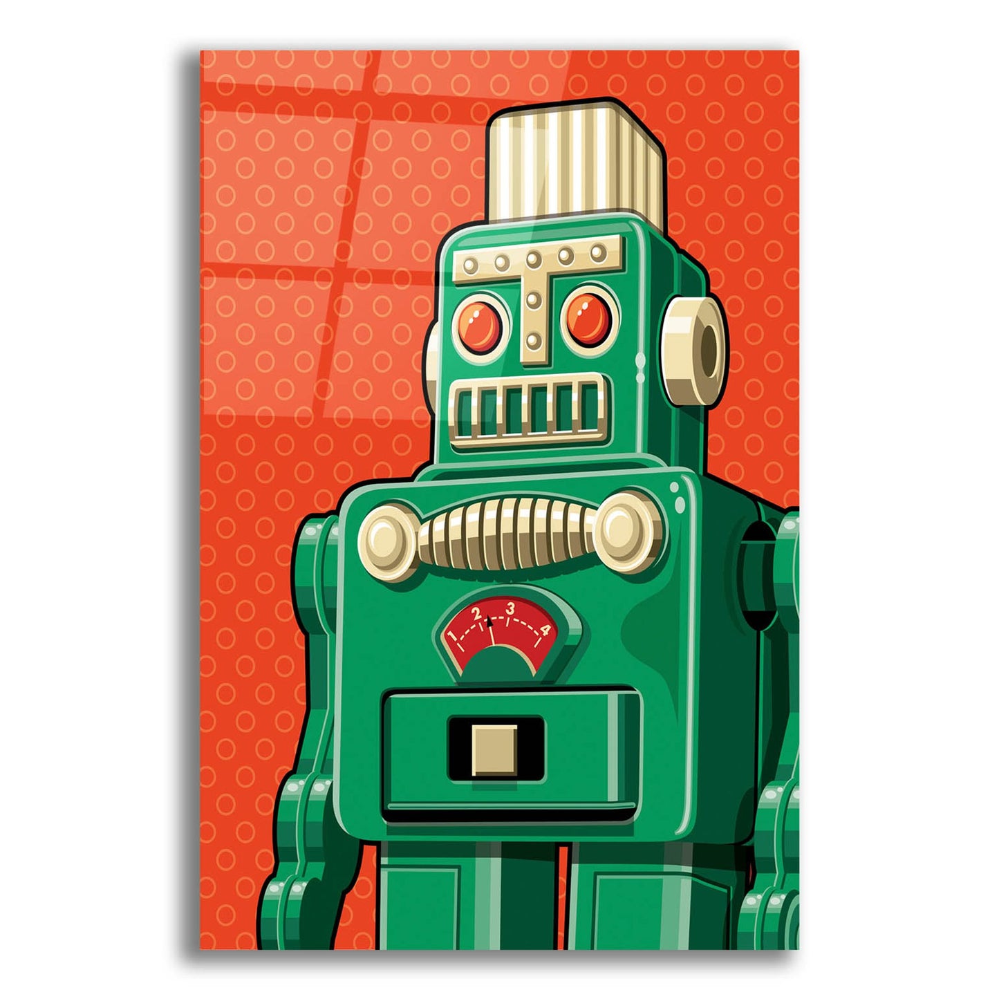 Epic Art 'Vintage Green Robot' by Ron Magnes, Acrylic Glass Wall Art,12x16