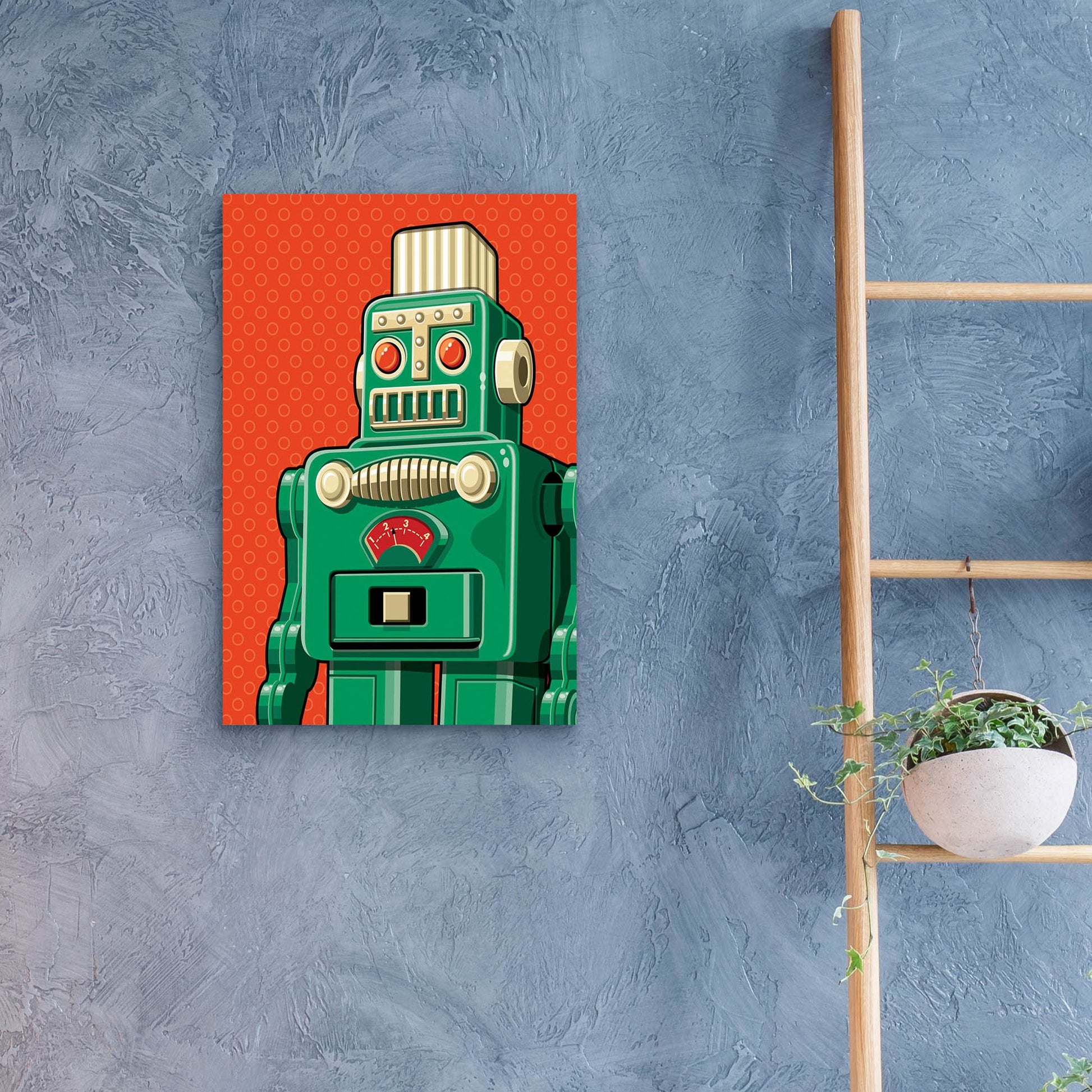 Epic Art 'Vintage Green Robot' by Ron Magnes, Acrylic Glass Wall Art,16x24