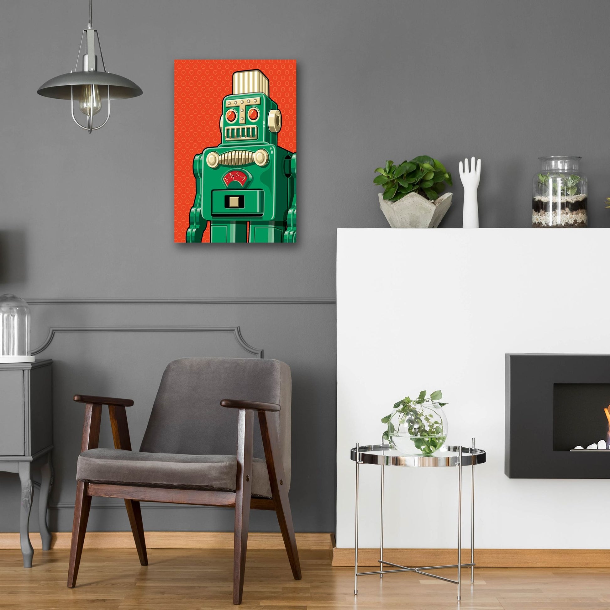 Epic Art 'Vintage Green Robot' by Ron Magnes, Acrylic Glass Wall Art,16x24