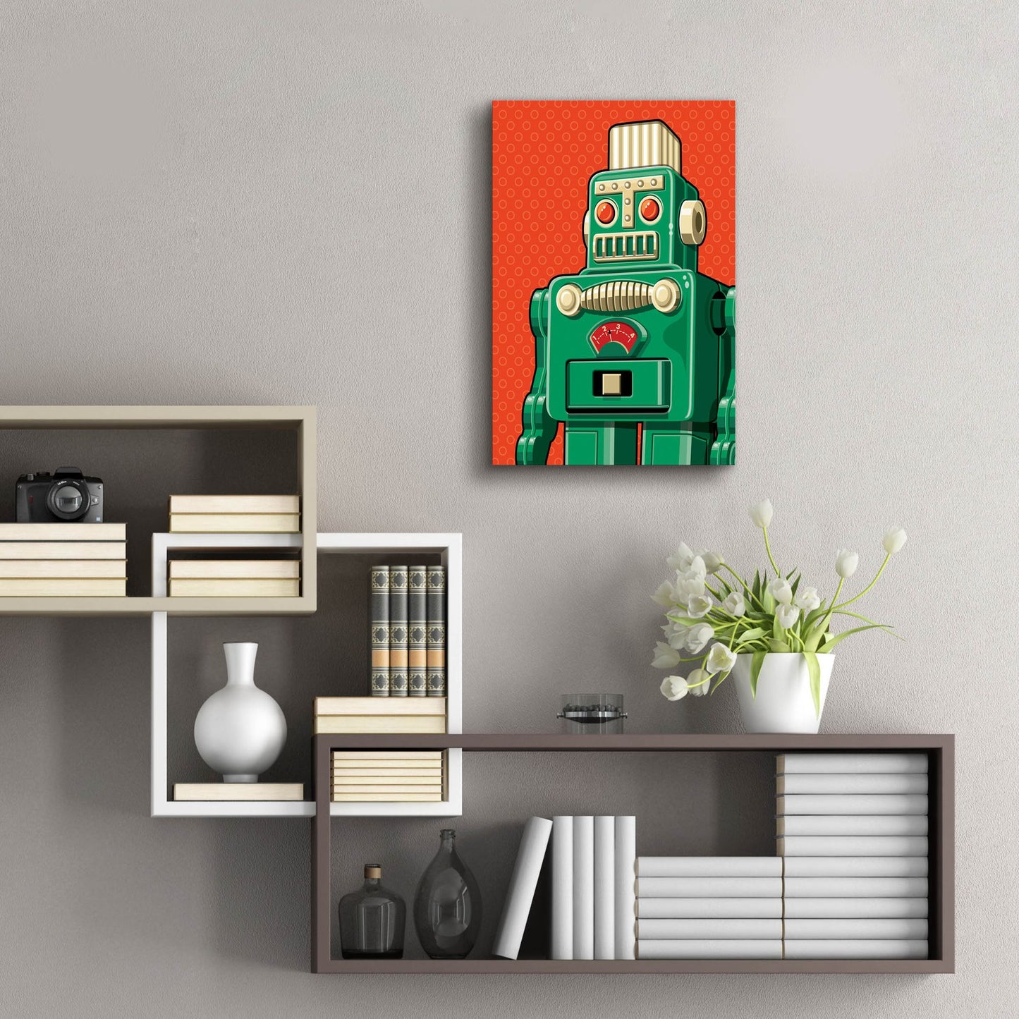 Epic Art 'Vintage Green Robot' by Ron Magnes, Acrylic Glass Wall Art,16x24