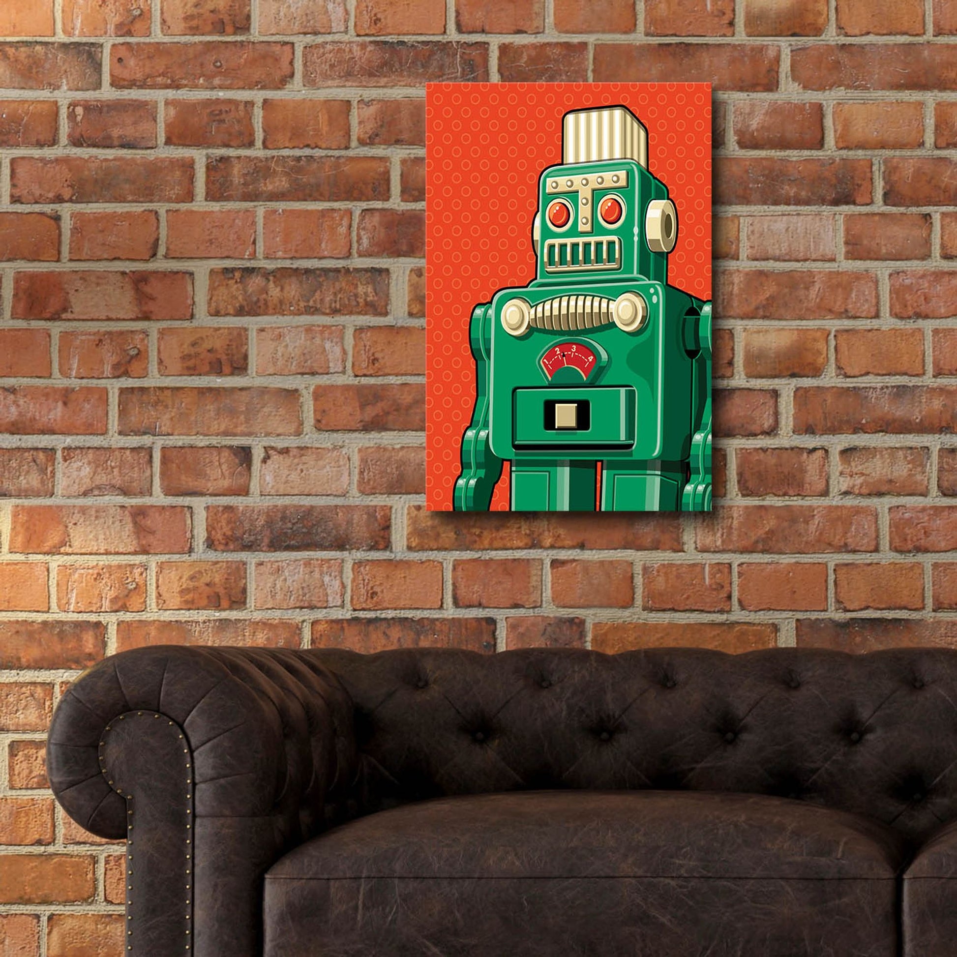 Epic Art 'Vintage Green Robot' by Ron Magnes, Acrylic Glass Wall Art,16x24