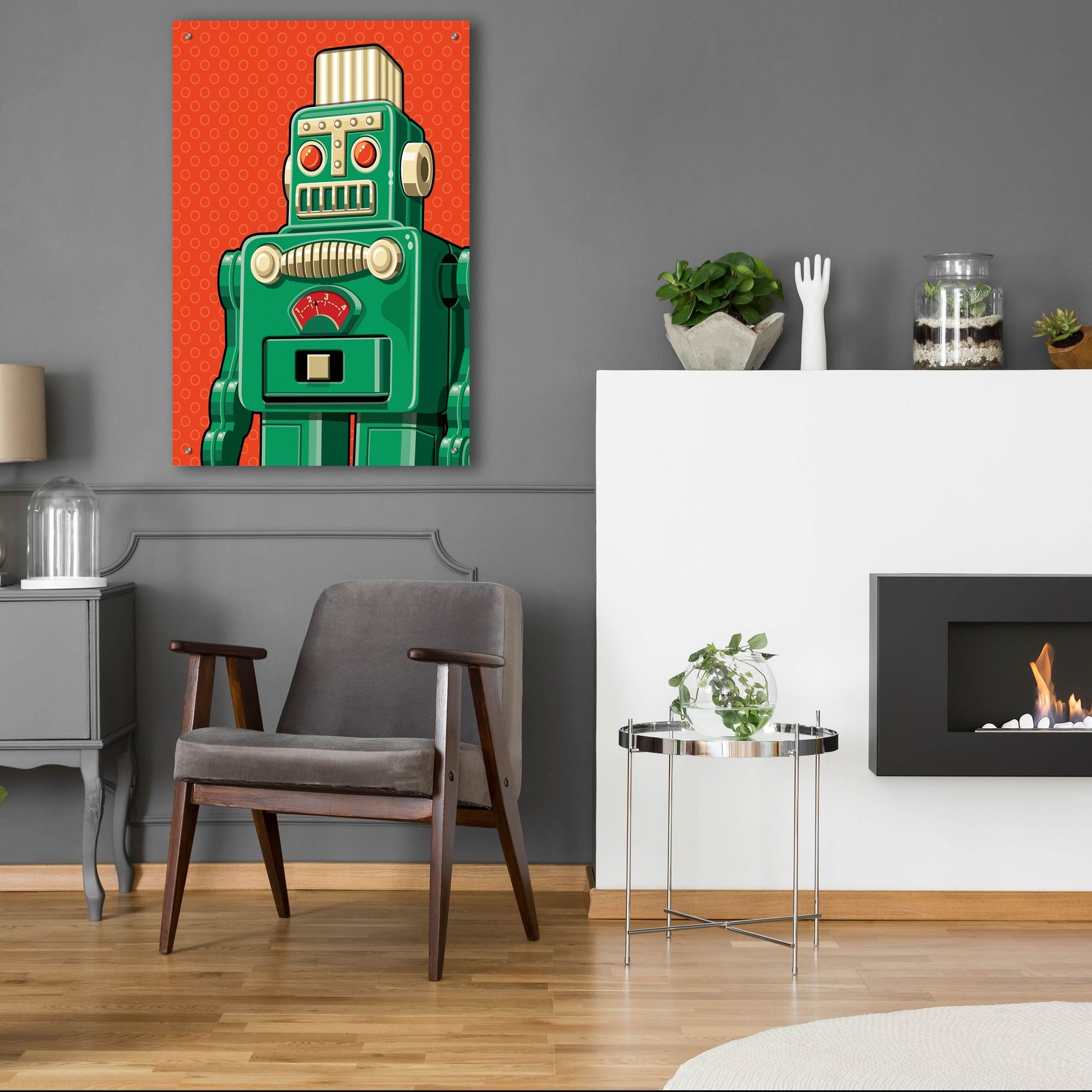 Epic Art 'Vintage Green Robot' by Ron Magnes, Acrylic Glass Wall Art,24x36