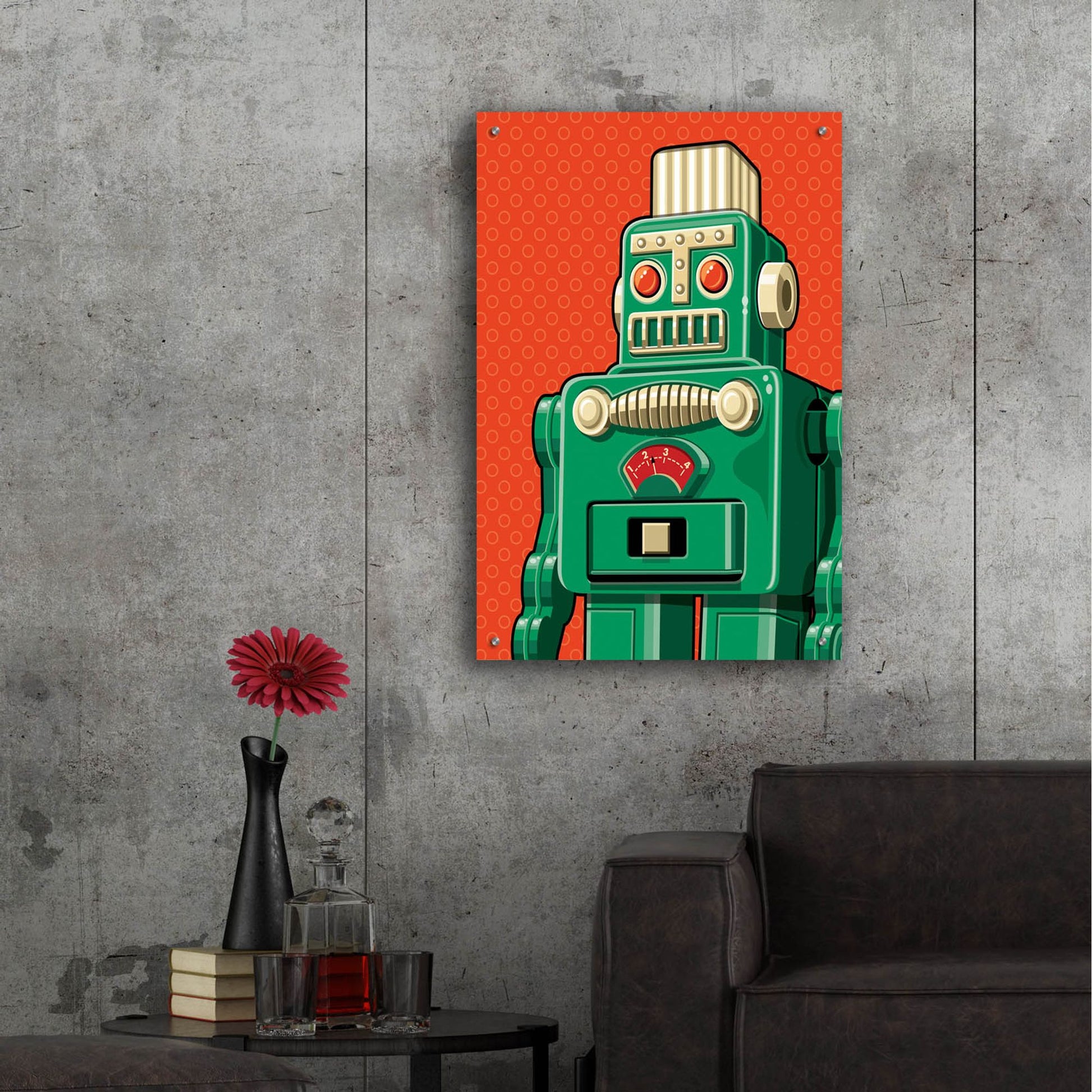 Epic Art 'Vintage Green Robot' by Ron Magnes, Acrylic Glass Wall Art,24x36