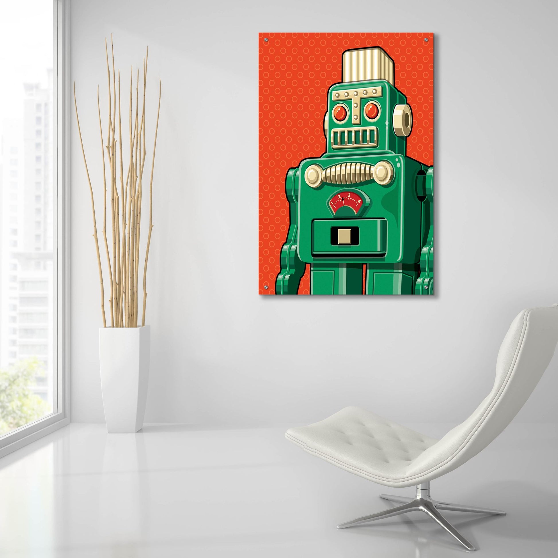 Epic Art 'Vintage Green Robot' by Ron Magnes, Acrylic Glass Wall Art,24x36