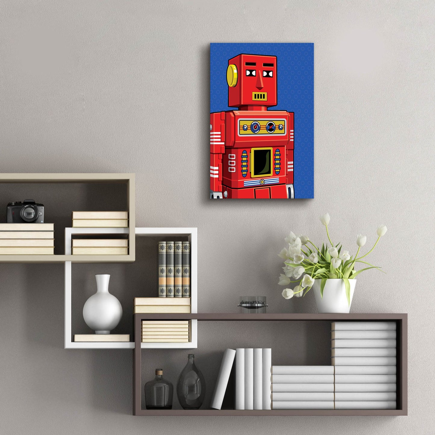 Epic Art 'Vintage Red Robot' by Ron Magnes, Acrylic Glass Wall Art,16x24