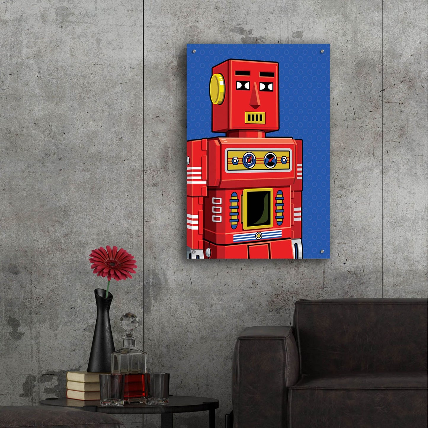 Epic Art 'Vintage Red Robot' by Ron Magnes, Acrylic Glass Wall Art,24x36