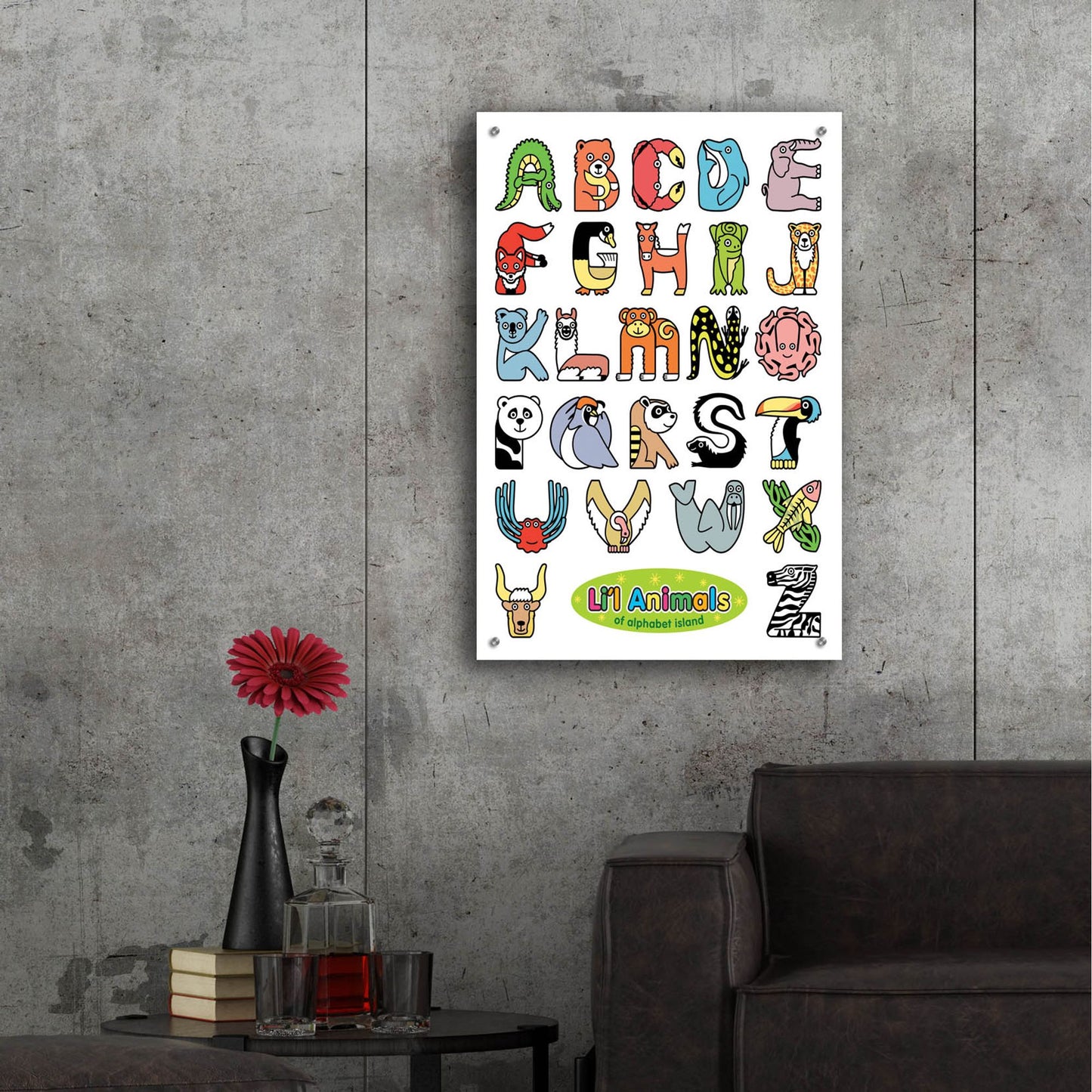 Epic Art 'Li'l Animals of Alphabet Island' by Ron Magnes, Acrylic Glass Wall Art,24x36