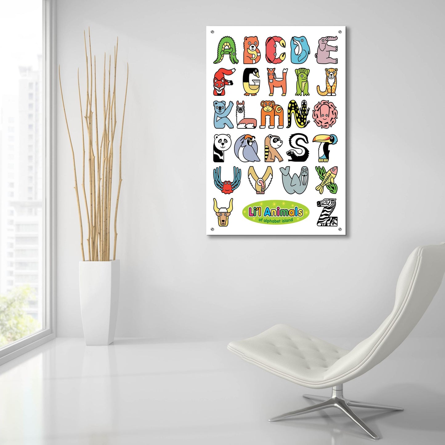 Epic Art 'Li'l Animals of Alphabet Island' by Ron Magnes, Acrylic Glass Wall Art,24x36