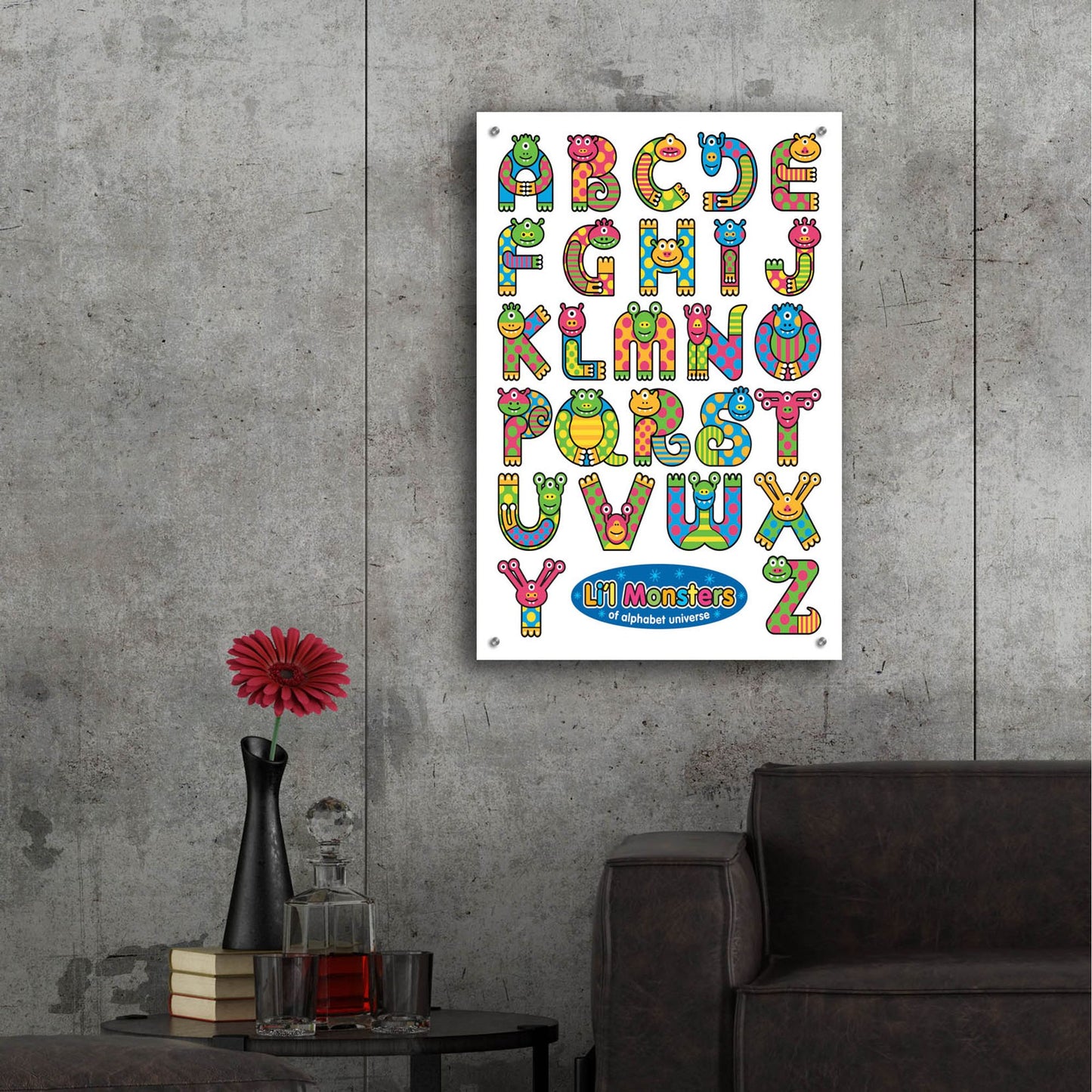 Epic Art 'Li'l Monsters of Alphabet Universe' by Ron Magnes, Acrylic Glass Wall Art,24x36