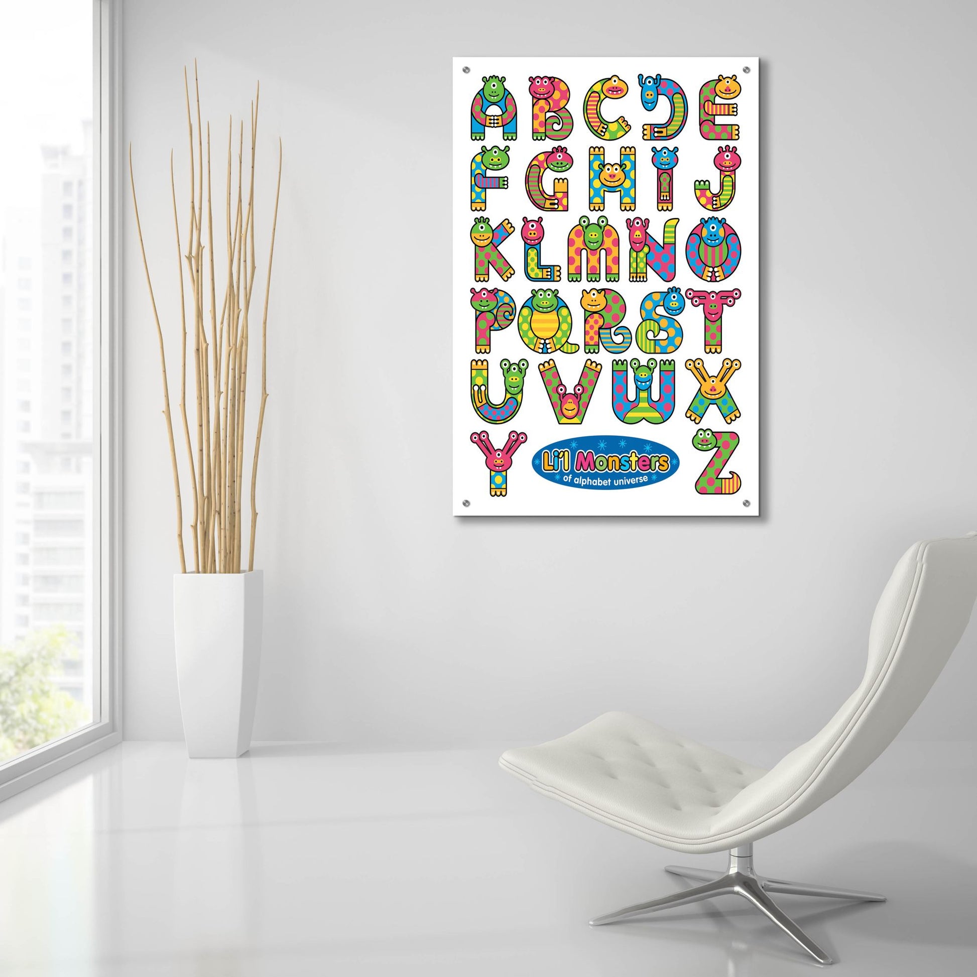 Epic Art 'Li'l Monsters of Alphabet Universe' by Ron Magnes, Acrylic Glass Wall Art,24x36