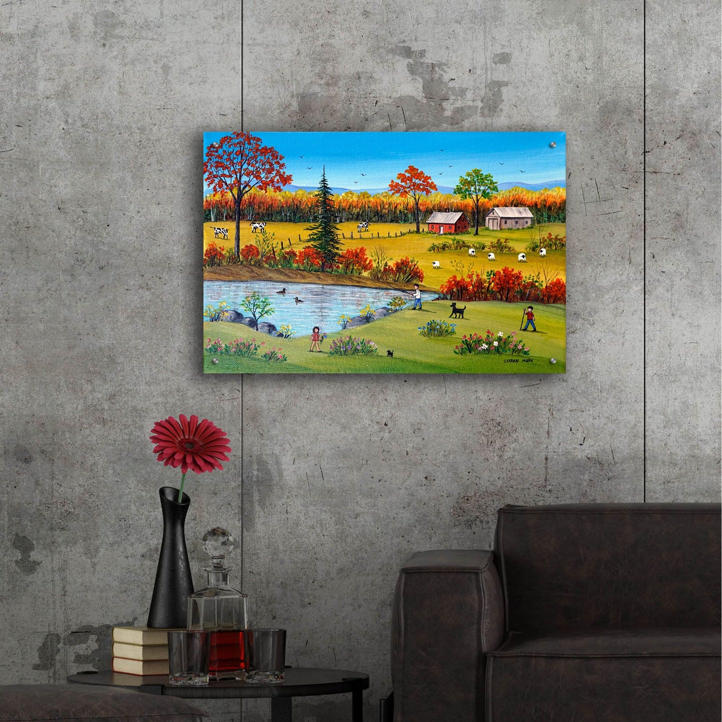 Epic Art 'Autumn by the Brook' by Sharon Mark, Acrylic Glass Wall Art,36x24