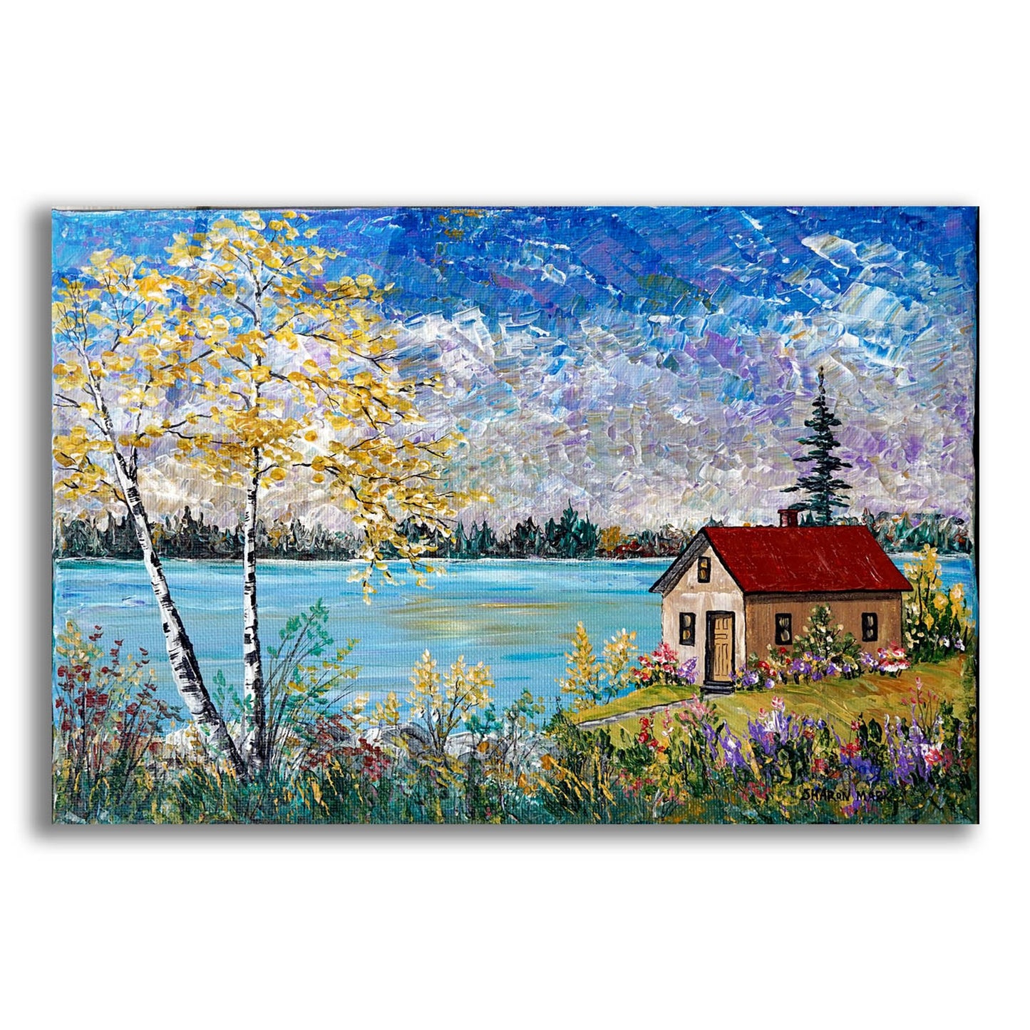 Epic Art 'Birches on the Lake' by Sharon Mark, Acrylic Glass Wall Art,16x12