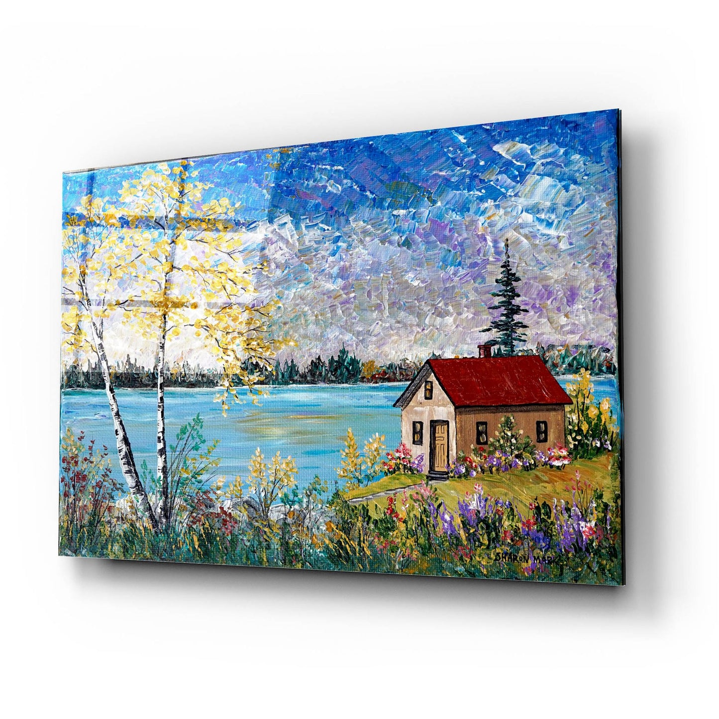 Epic Art 'Birches on the Lake' by Sharon Mark, Acrylic Glass Wall Art,24x16