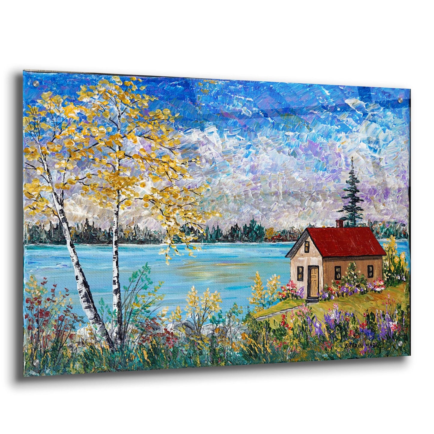 Epic Art 'Birches on the Lake' by Sharon Mark, Acrylic Glass Wall Art,36x24