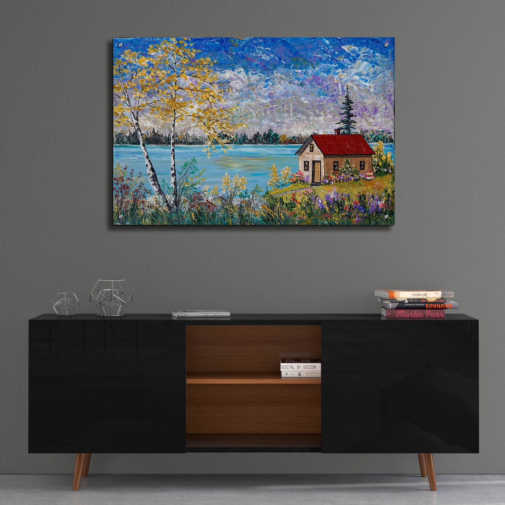 Epic Art 'Birches on the Lake' by Sharon Mark, Acrylic Glass Wall Art,36x24