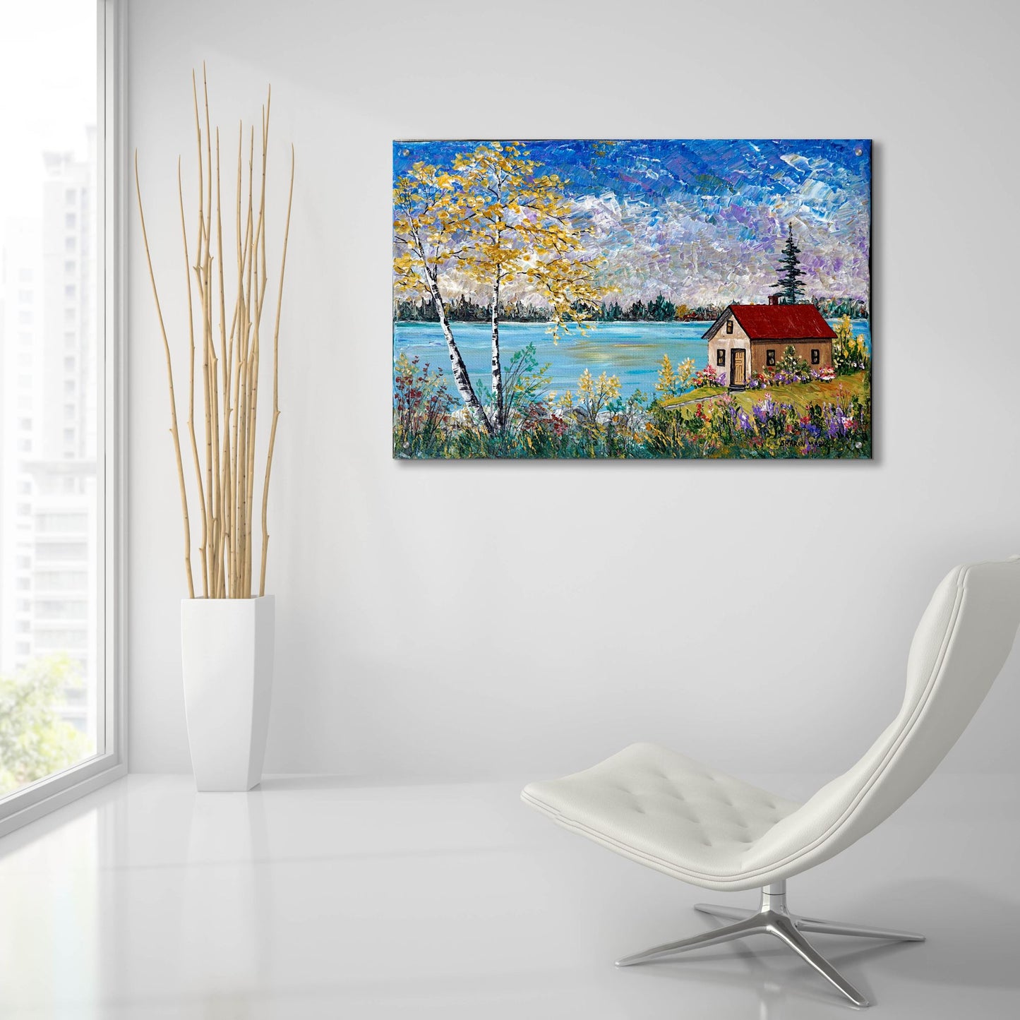 Epic Art 'Birches on the Lake' by Sharon Mark, Acrylic Glass Wall Art,36x24