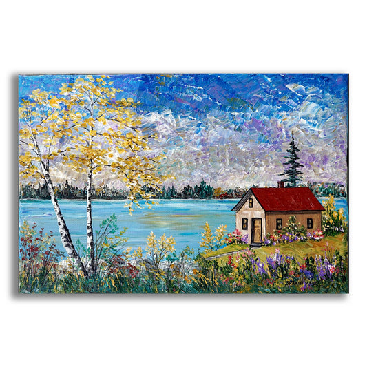 Epic Art 'Birches on the Lake' by Sharon Mark, Acrylic Glass Wall Art