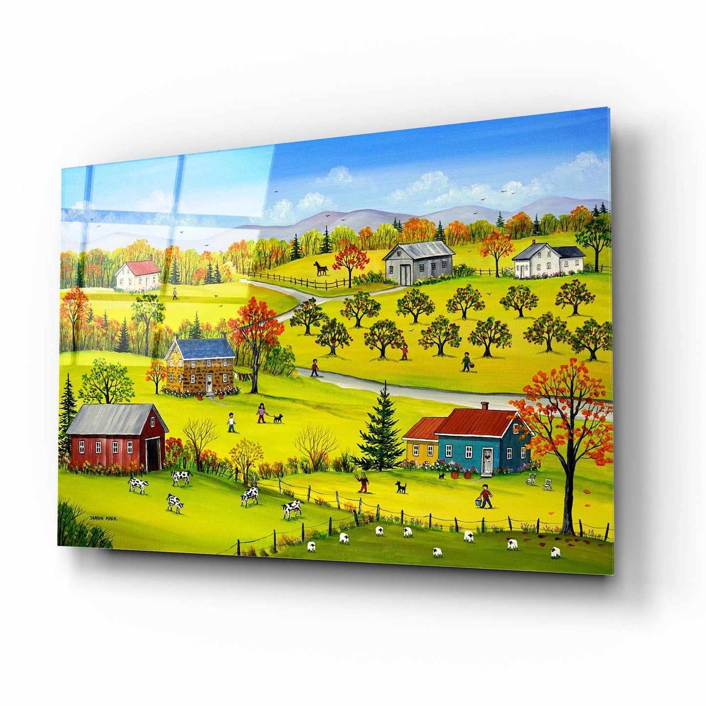 Epic Art 'Farm Kids in the Fall' by Sharon Mark, Acrylic Glass Wall Art,16x12