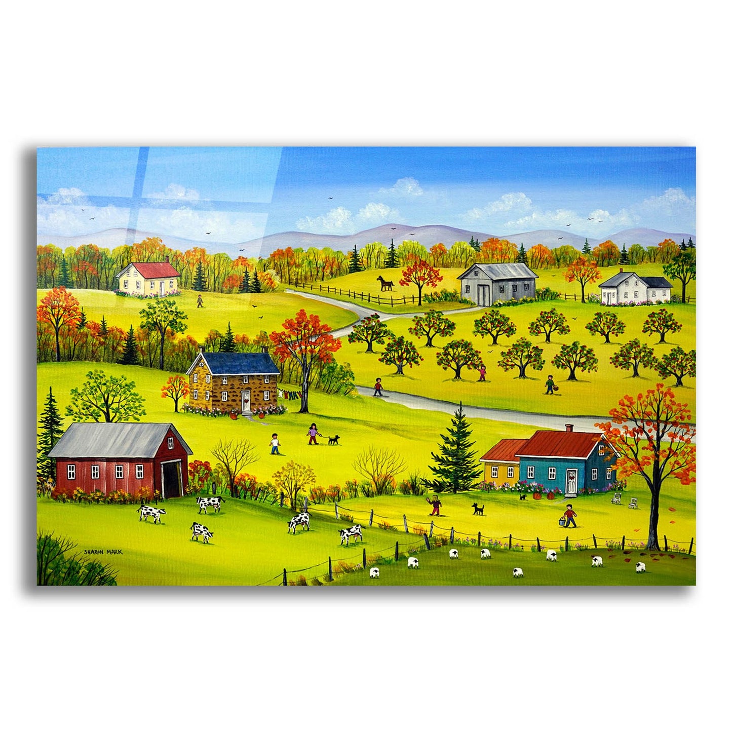 Epic Art 'Farm Kids in the Fall' by Sharon Mark, Acrylic Glass Wall Art,16x12