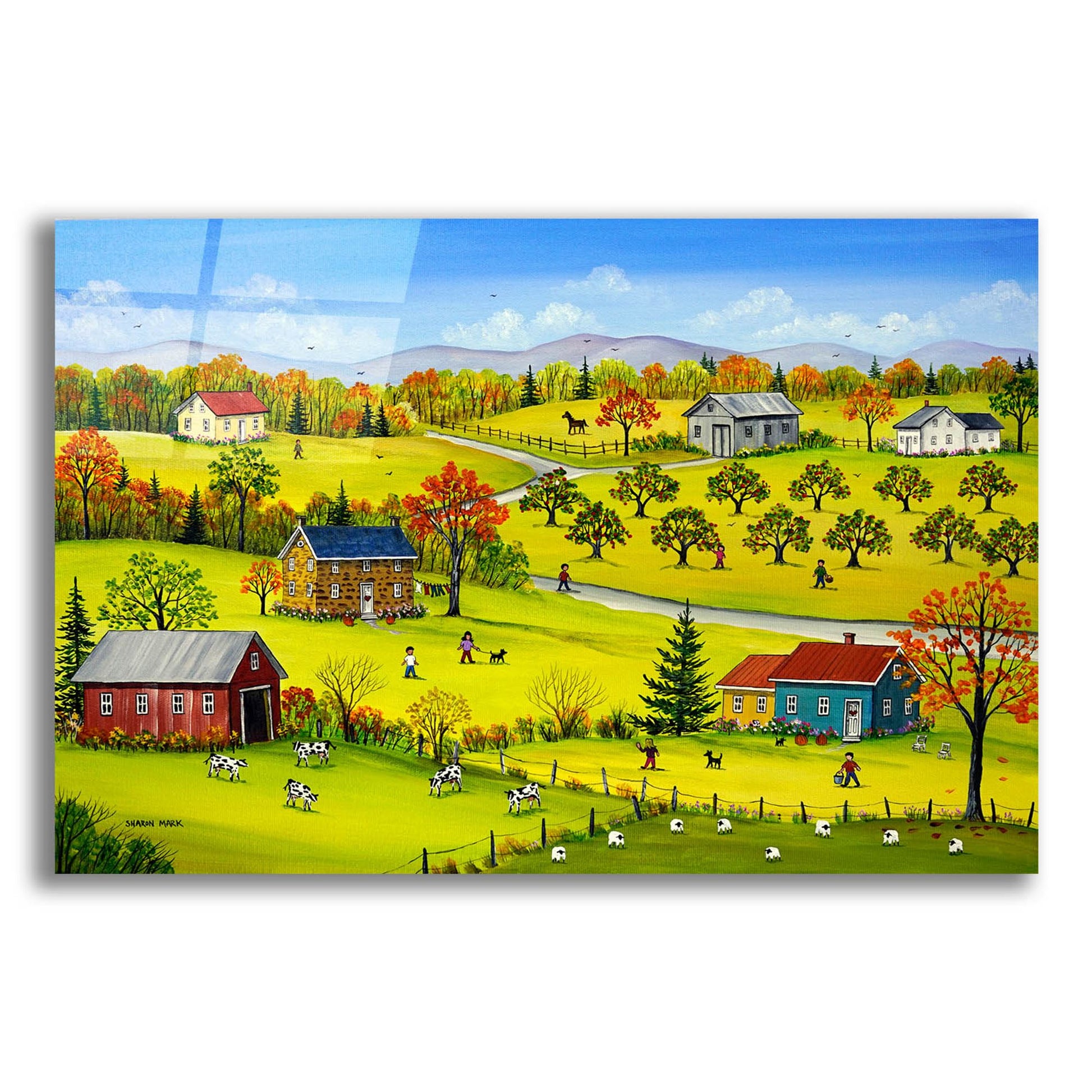 Epic Art 'Farm Kids in the Fall' by Sharon Mark, Acrylic Glass Wall Art,16x12