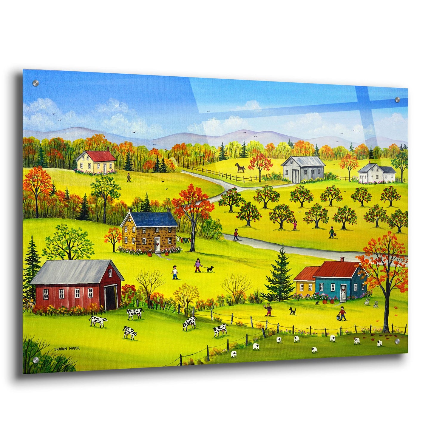 Epic Art 'Farm Kids in the Fall' by Sharon Mark, Acrylic Glass Wall Art,36x24