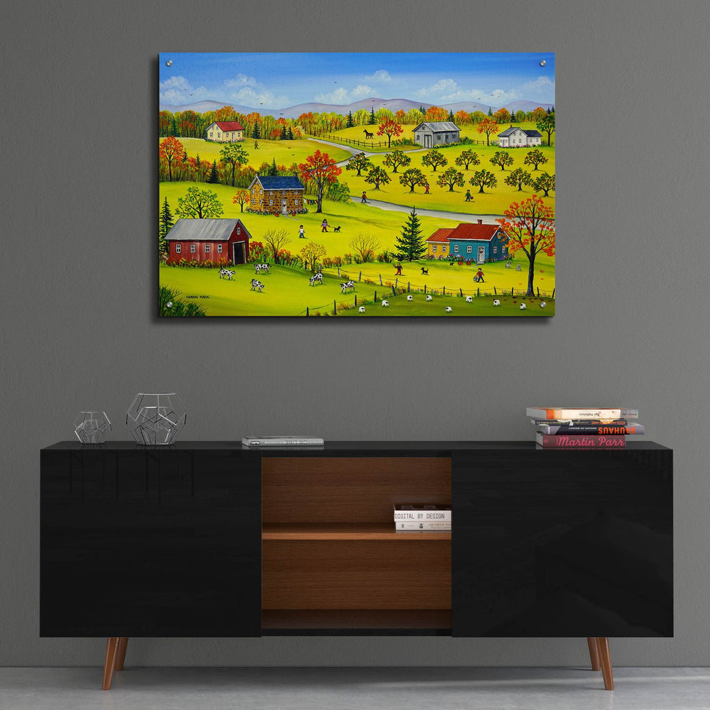 Epic Art 'Farm Kids in the Fall' by Sharon Mark, Acrylic Glass Wall Art,36x24