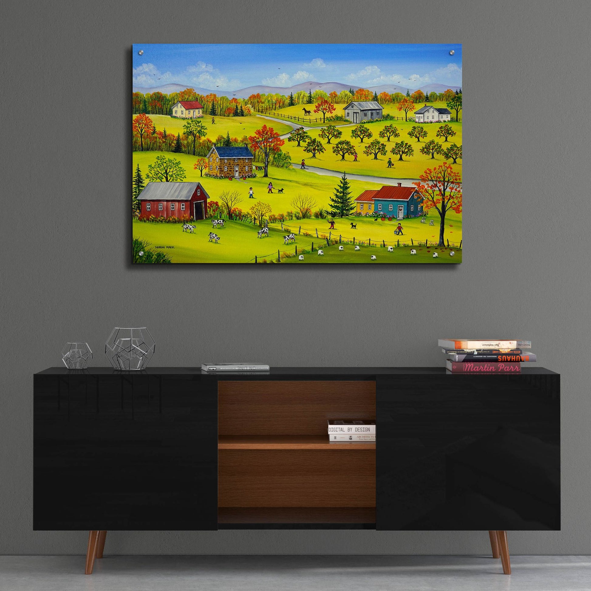 Epic Art 'Farm Kids in the Fall' by Sharon Mark, Acrylic Glass Wall Art,36x24