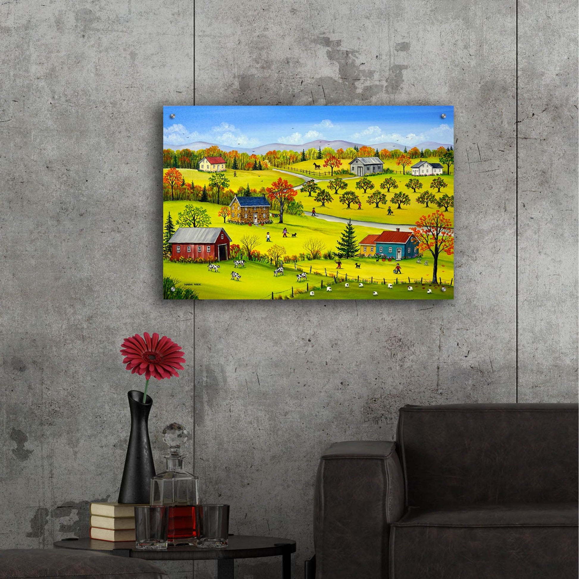 Epic Art 'Farm Kids in the Fall' by Sharon Mark, Acrylic Glass Wall Art,36x24