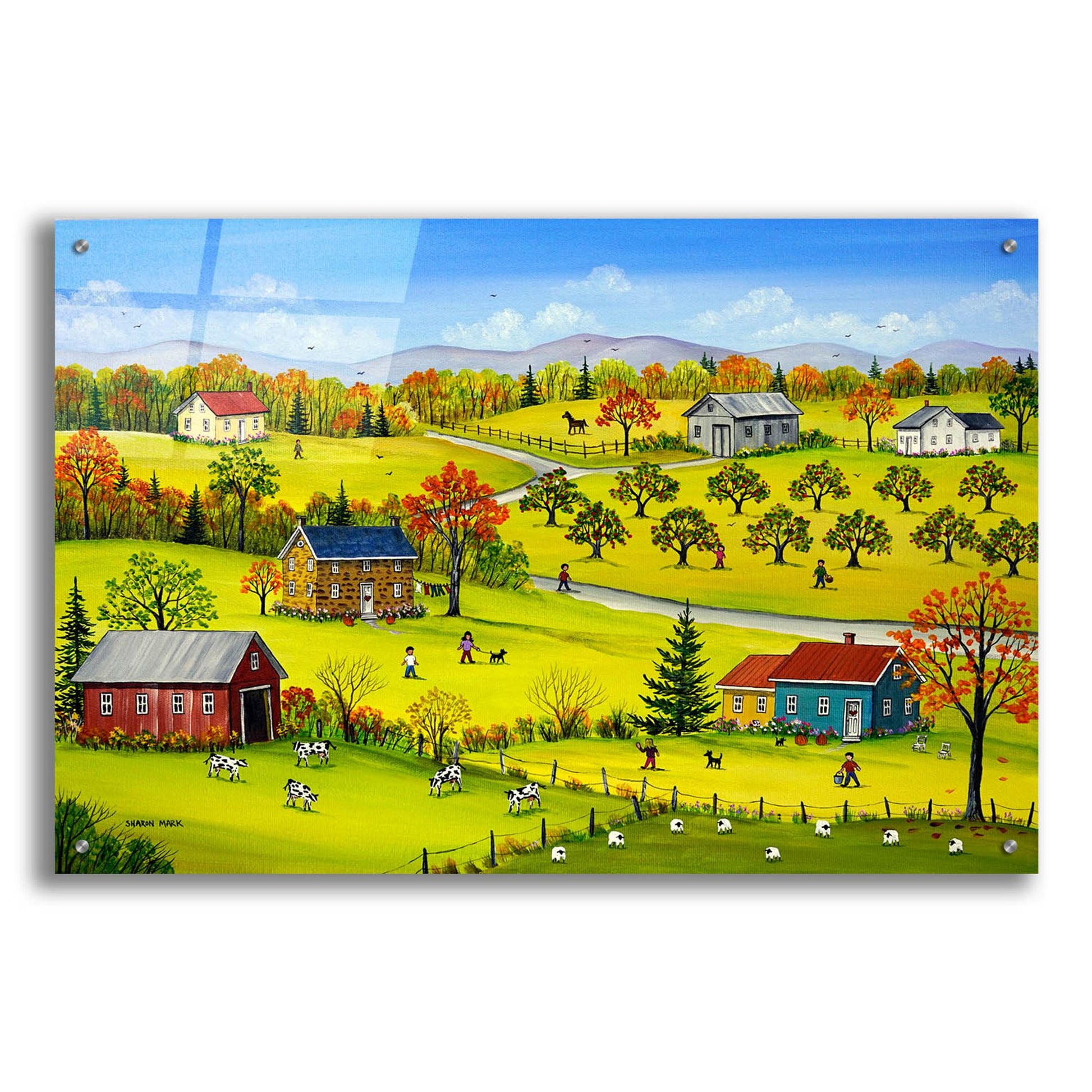 Epic Art 'Farm Kids in the Fall' by Sharon Mark, Acrylic Glass Wall Art,36x24