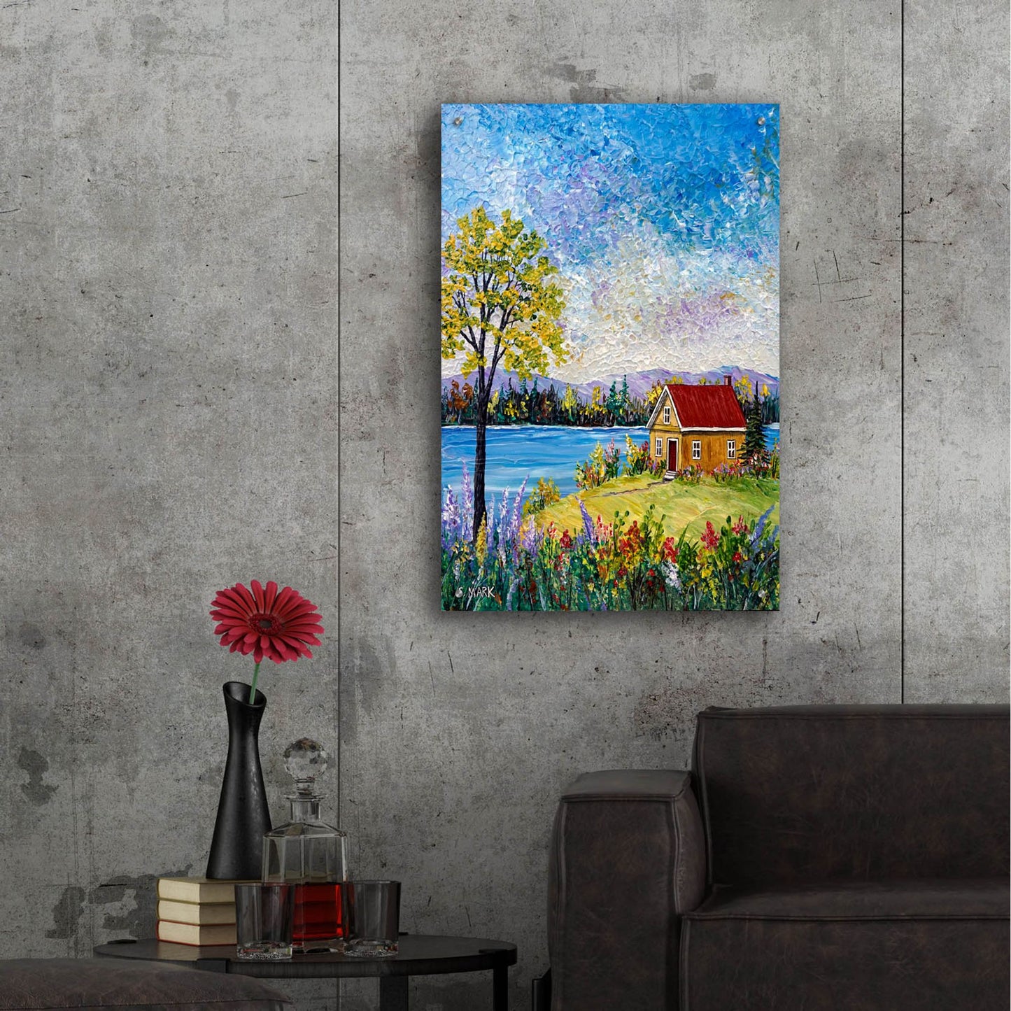 Epic Art 'Lake Flowers' by Sharon Mark, Acrylic Glass Wall Art,24x36