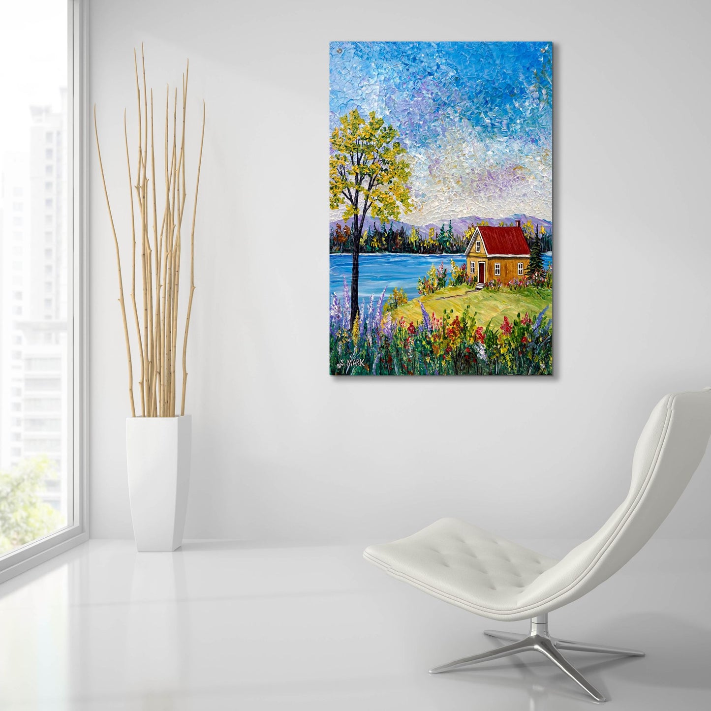 Epic Art 'Lake Flowers' by Sharon Mark, Acrylic Glass Wall Art,24x36