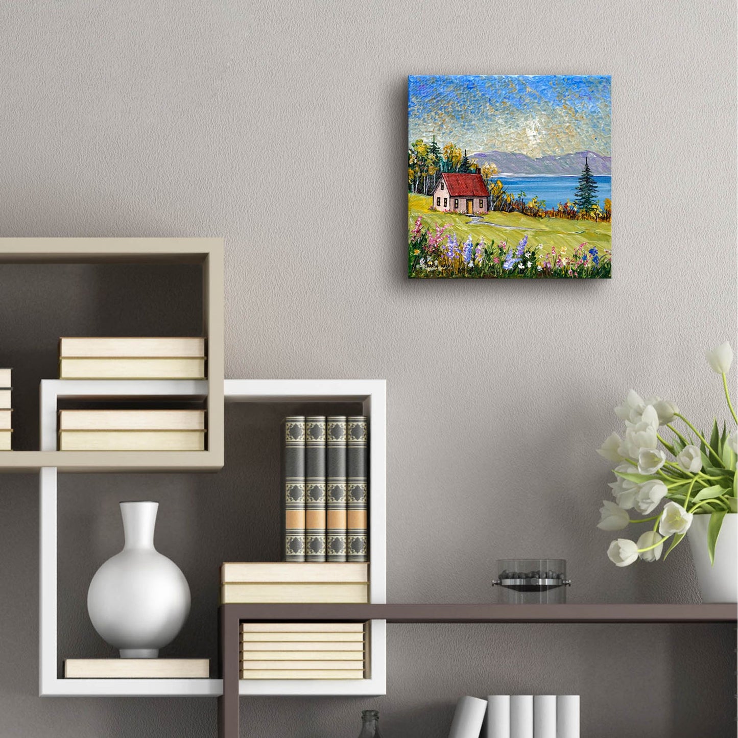 Epic Art 'Little House by the Water' by Sharon Mark, Acrylic Glass Wall Art,12x12