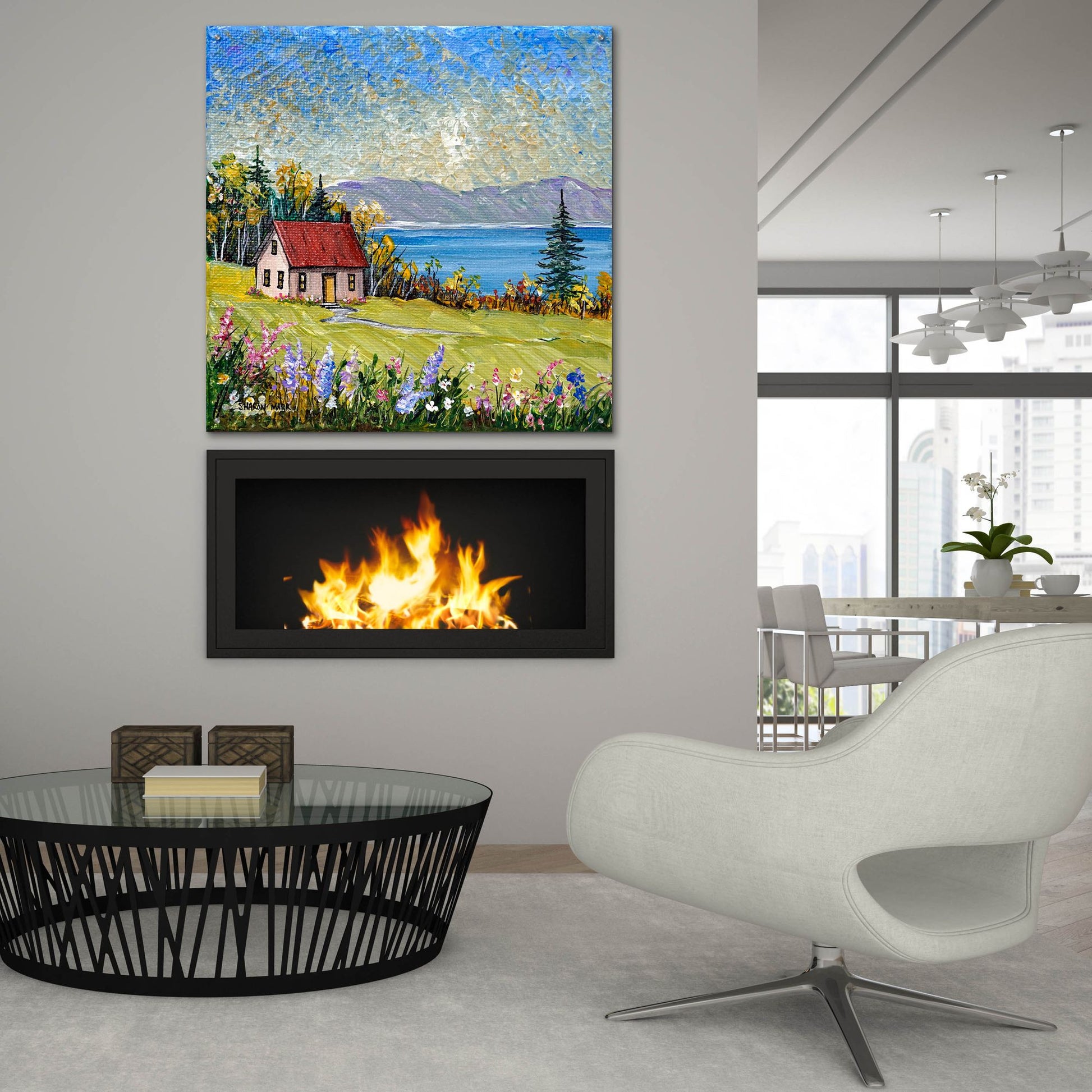 Epic Art 'Little House by the Water' by Sharon Mark, Acrylic Glass Wall Art,36x36