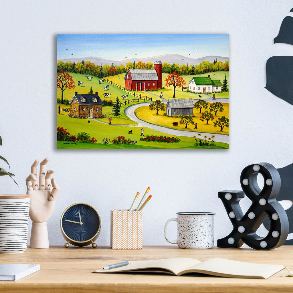 Epic Art 'Pumpkins and Sunflowers' by Sharon Mark, Acrylic Glass Wall Art,16x12