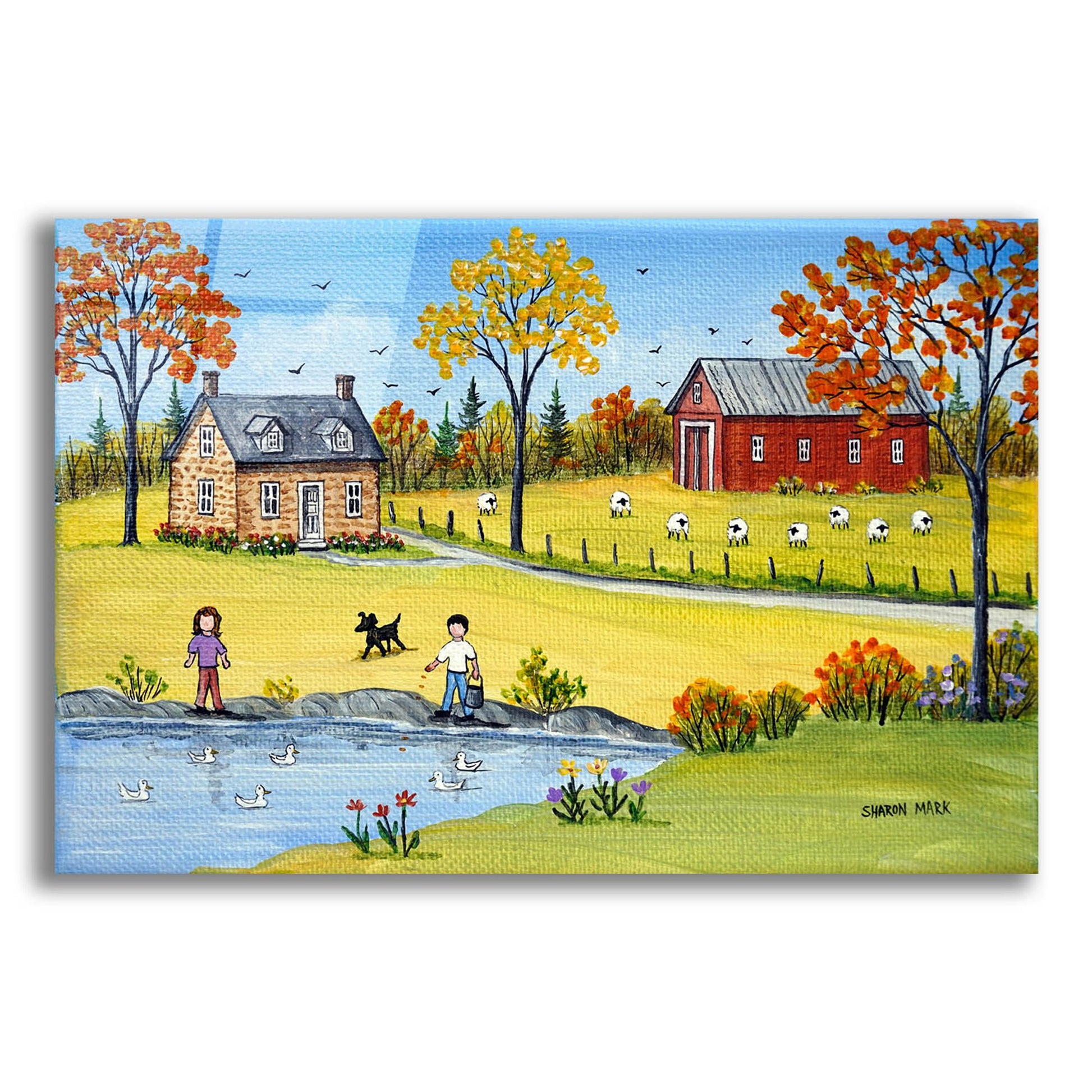 Epic Art 'Sheep and Ducks' by Sharon Mark, Acrylic Glass Wall Art,16x12