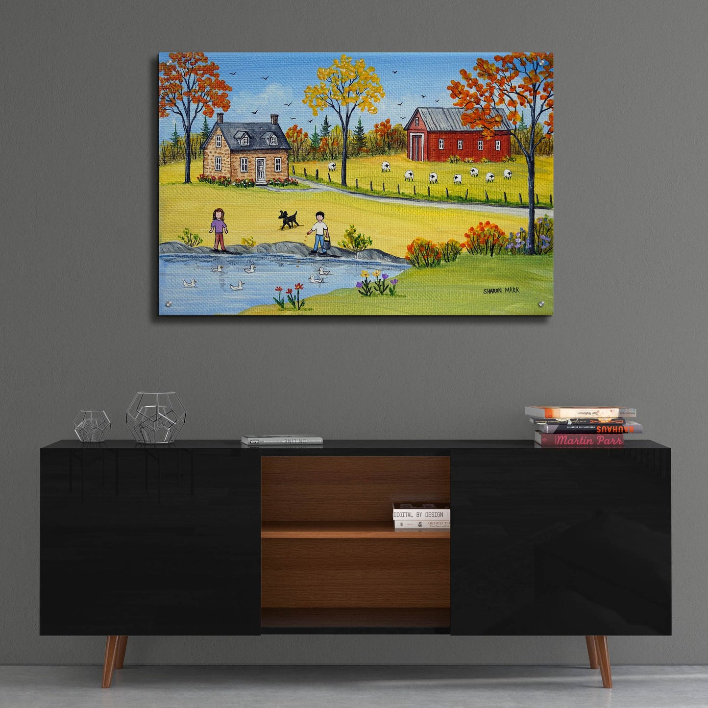 Epic Art 'Sheep and Ducks' by Sharon Mark, Acrylic Glass Wall Art,36x24