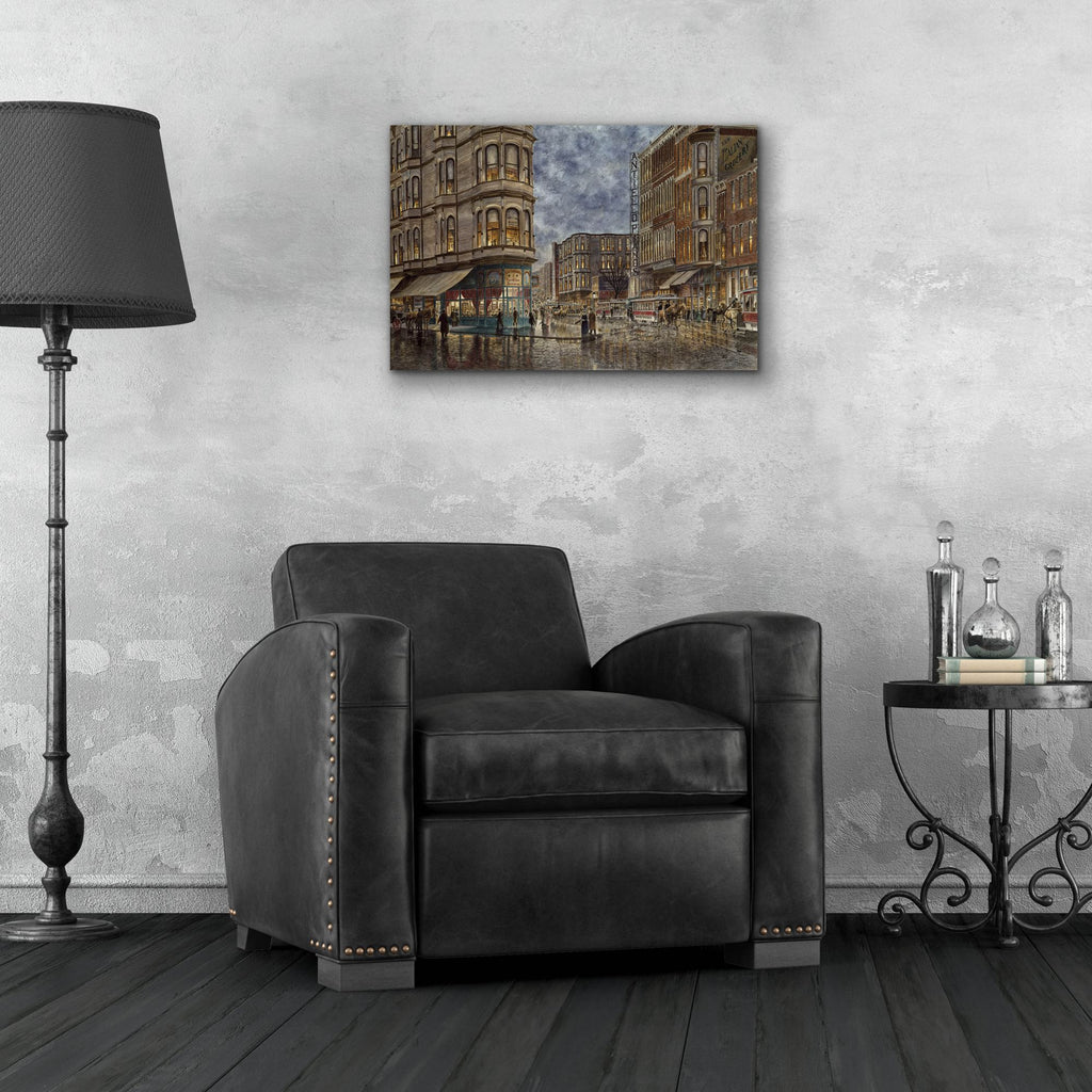 Epic Art 'Dinner Hour, San Francisco, Ellis & Market St.' by Stanton Manolakas, Acrylic Glass Wall Art,24x16