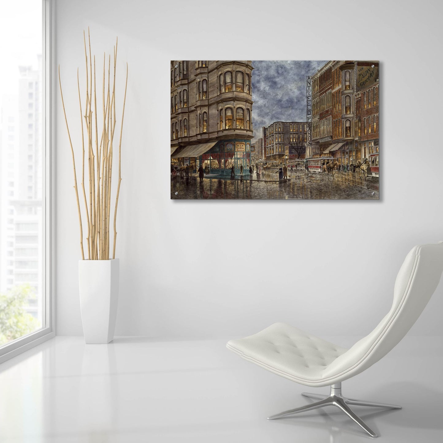 Epic Art 'Dinner Hour, San Francisco, Ellis & Market St.' by Stanton Manolakas, Acrylic Glass Wall Art,36x24