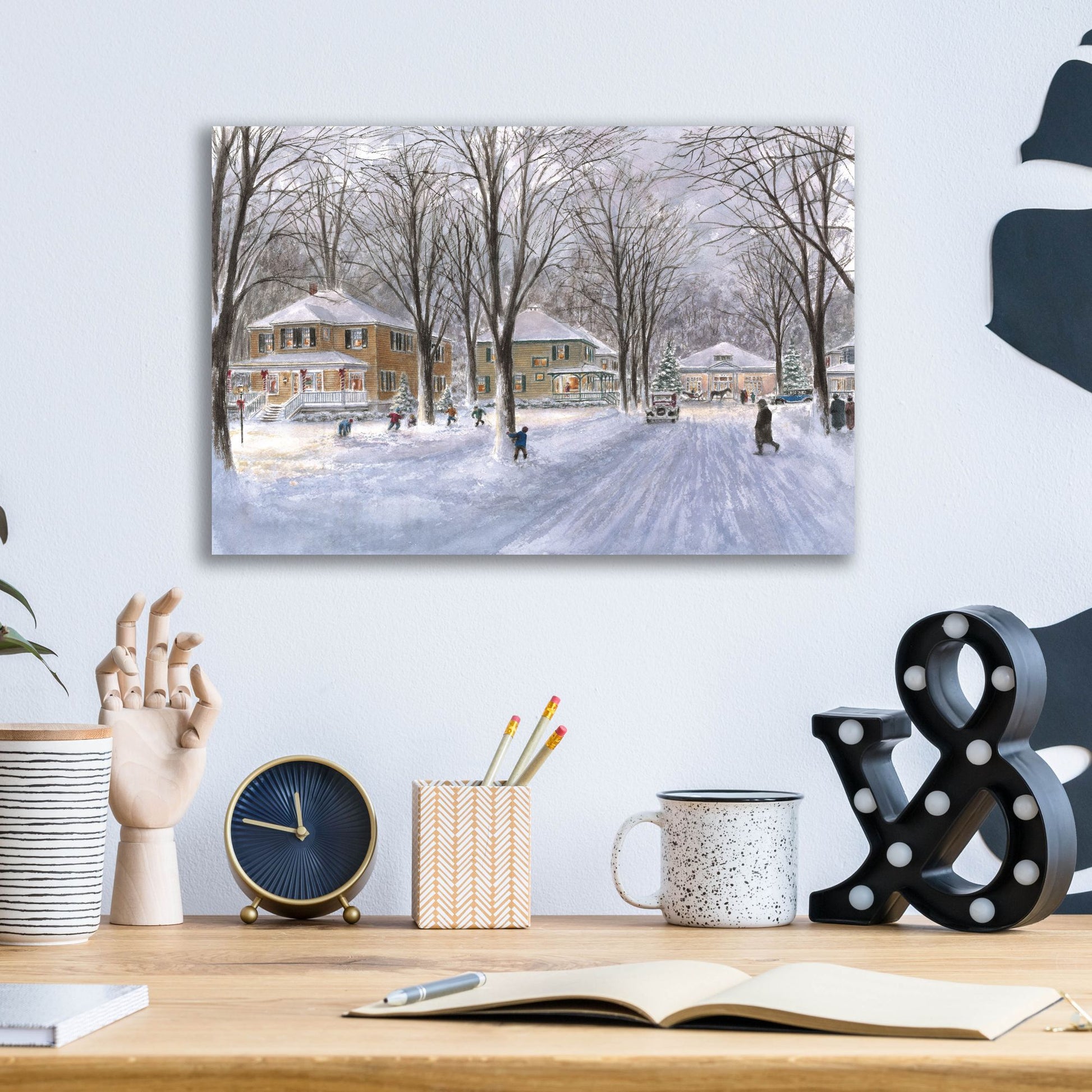 Epic Art 'The Snowball Fight' by Stanton Manolakas, Acrylic Glass Wall Art,16x12