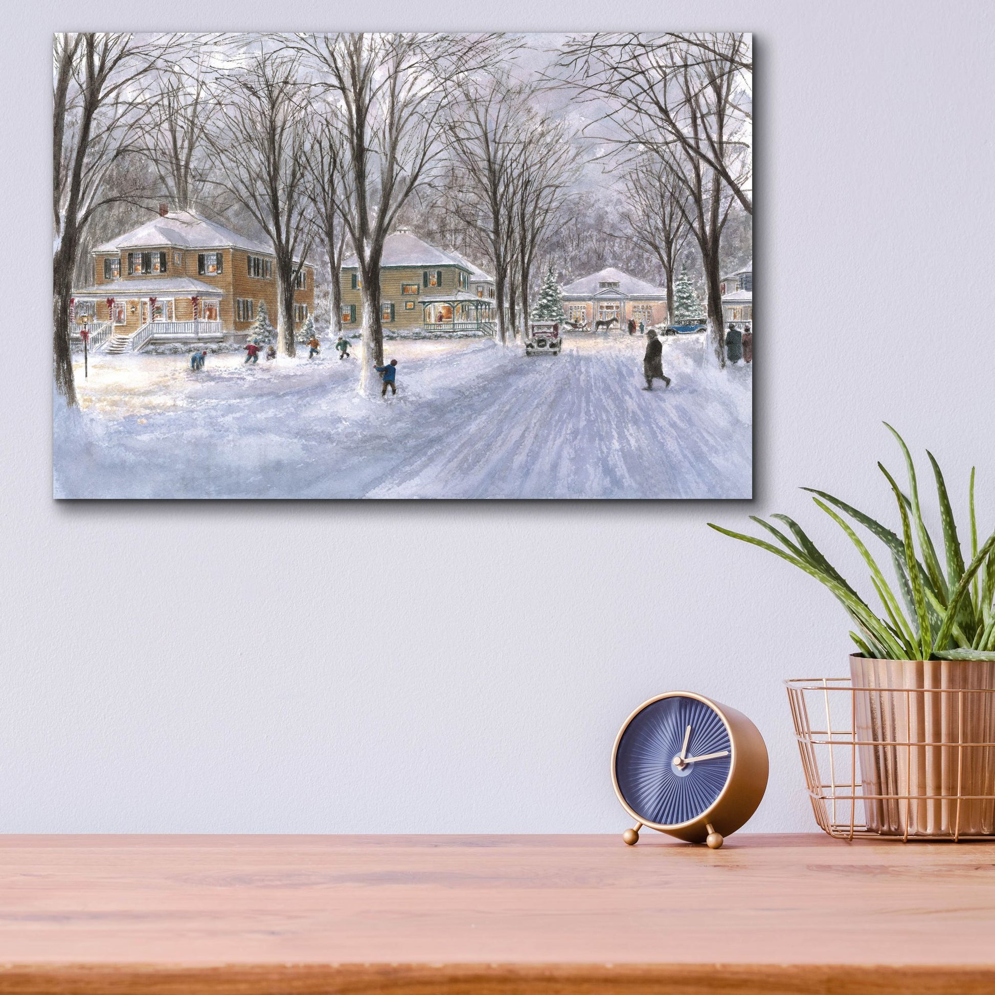 Epic Art 'The Snowball Fight' by Stanton Manolakas, Acrylic Glass Wall Art,16x12