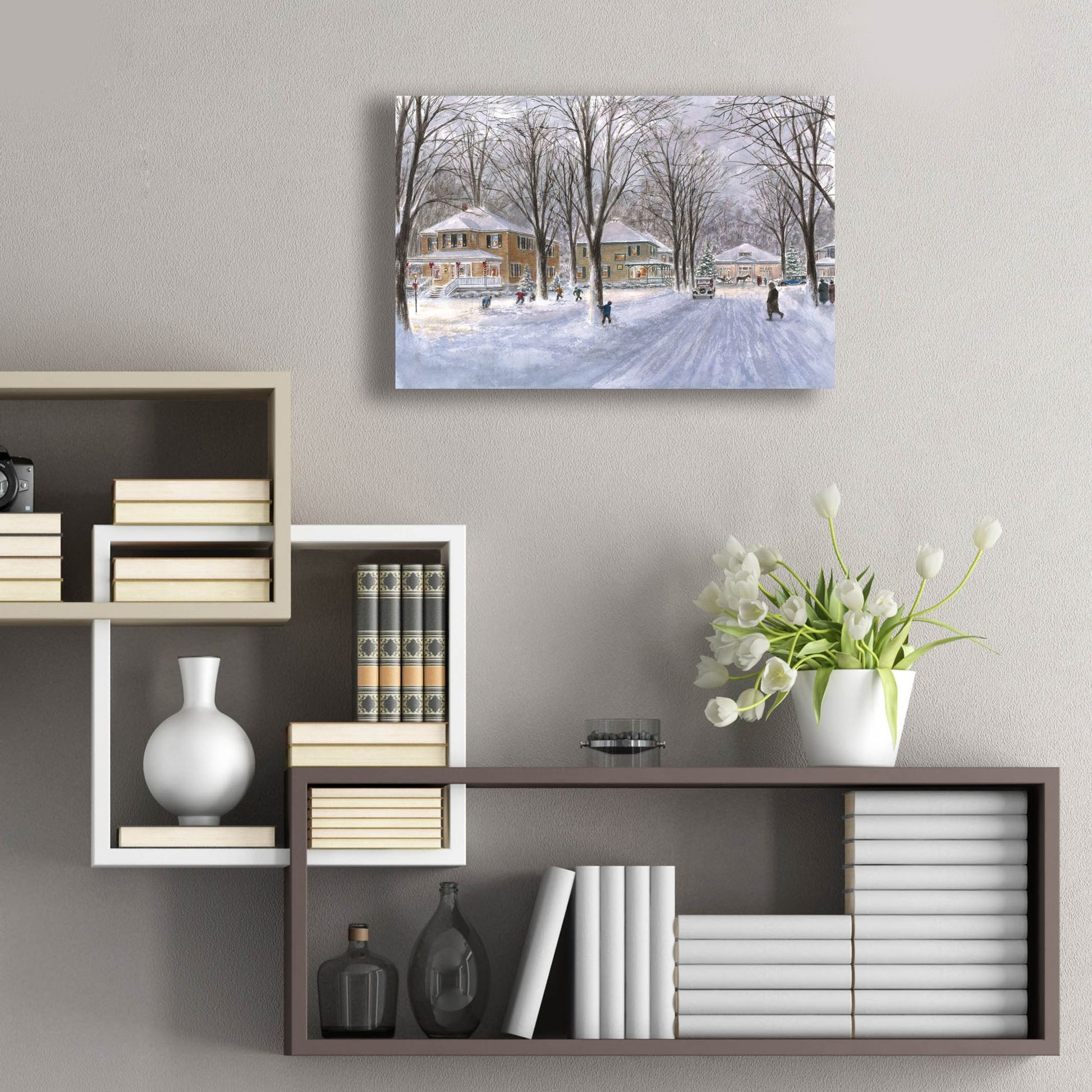 Epic Art 'The Snowball Fight' by Stanton Manolakas, Acrylic Glass Wall Art,24x16