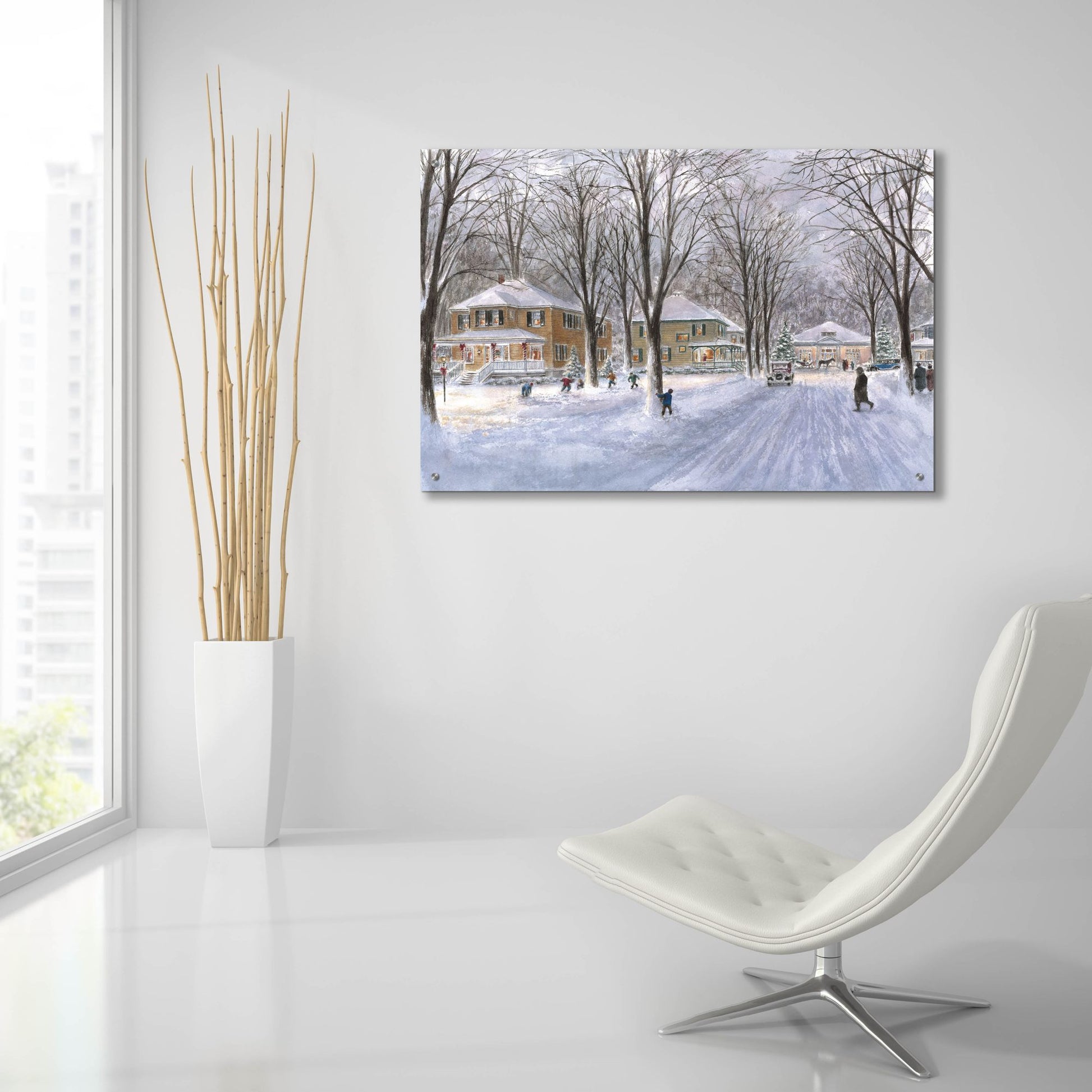 Epic Art 'The Snowball Fight' by Stanton Manolakas, Acrylic Glass Wall Art,36x24