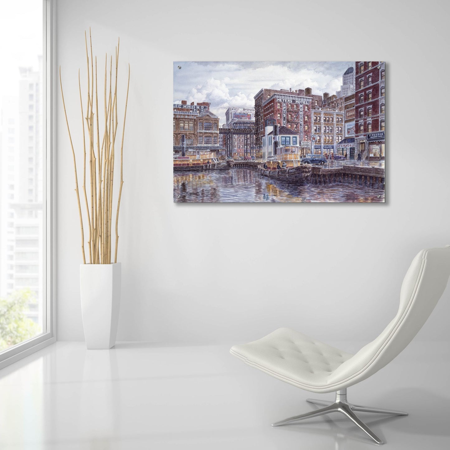 Epic Art 'Tugboats And Tenements' by Stanton Manolakas, Acrylic Glass Wall Art,36x24