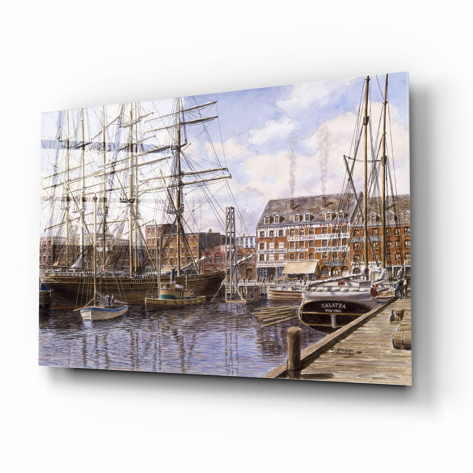 Epic Art 'NYC, Pier 28 Ca. 1876' by Stanton Manolakas, Acrylic Glass Wall Art,16x12