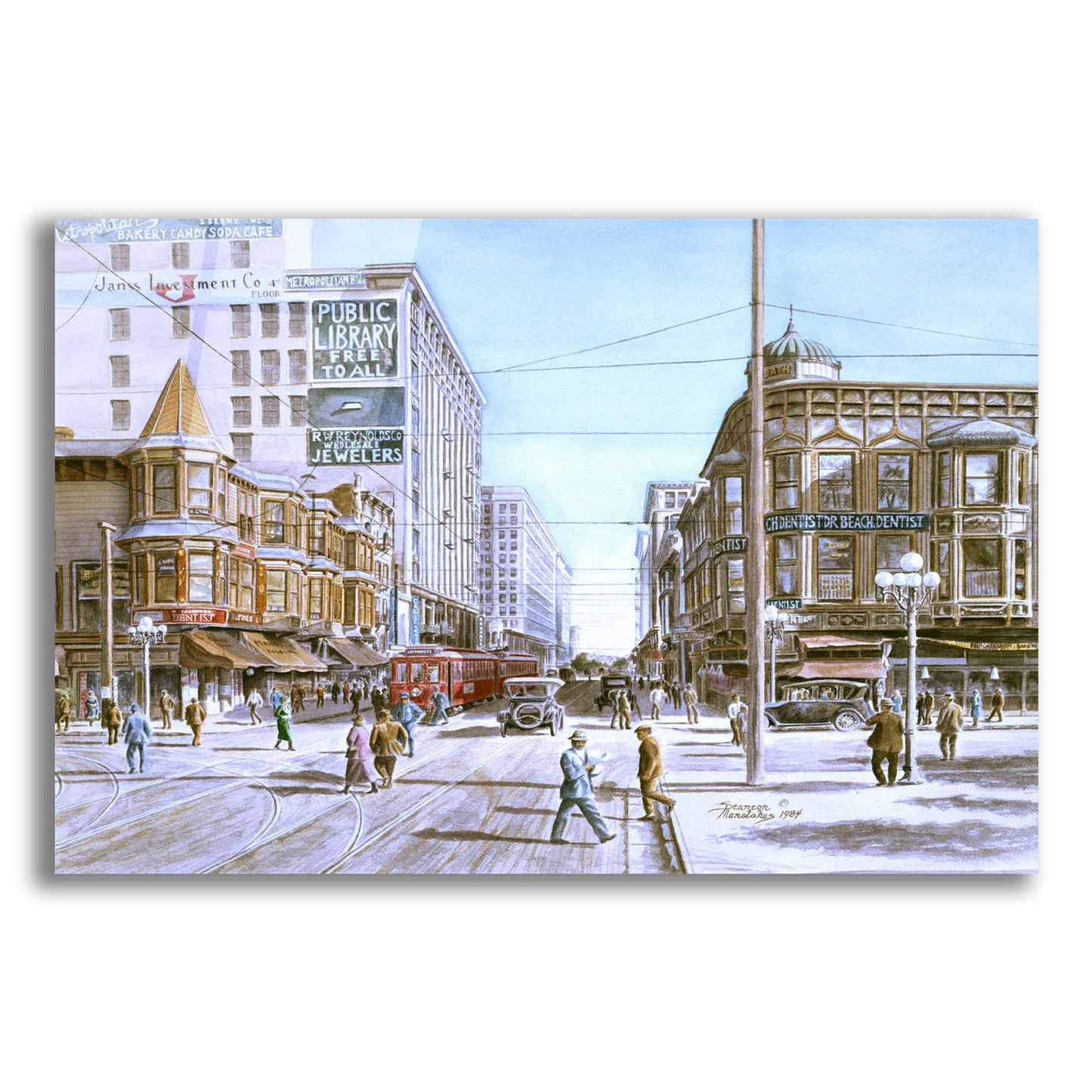 Epic Art 'Los Angeles 5Th And Hill' by Stanton Manolakas, Acrylic Glass Wall Art,16x12