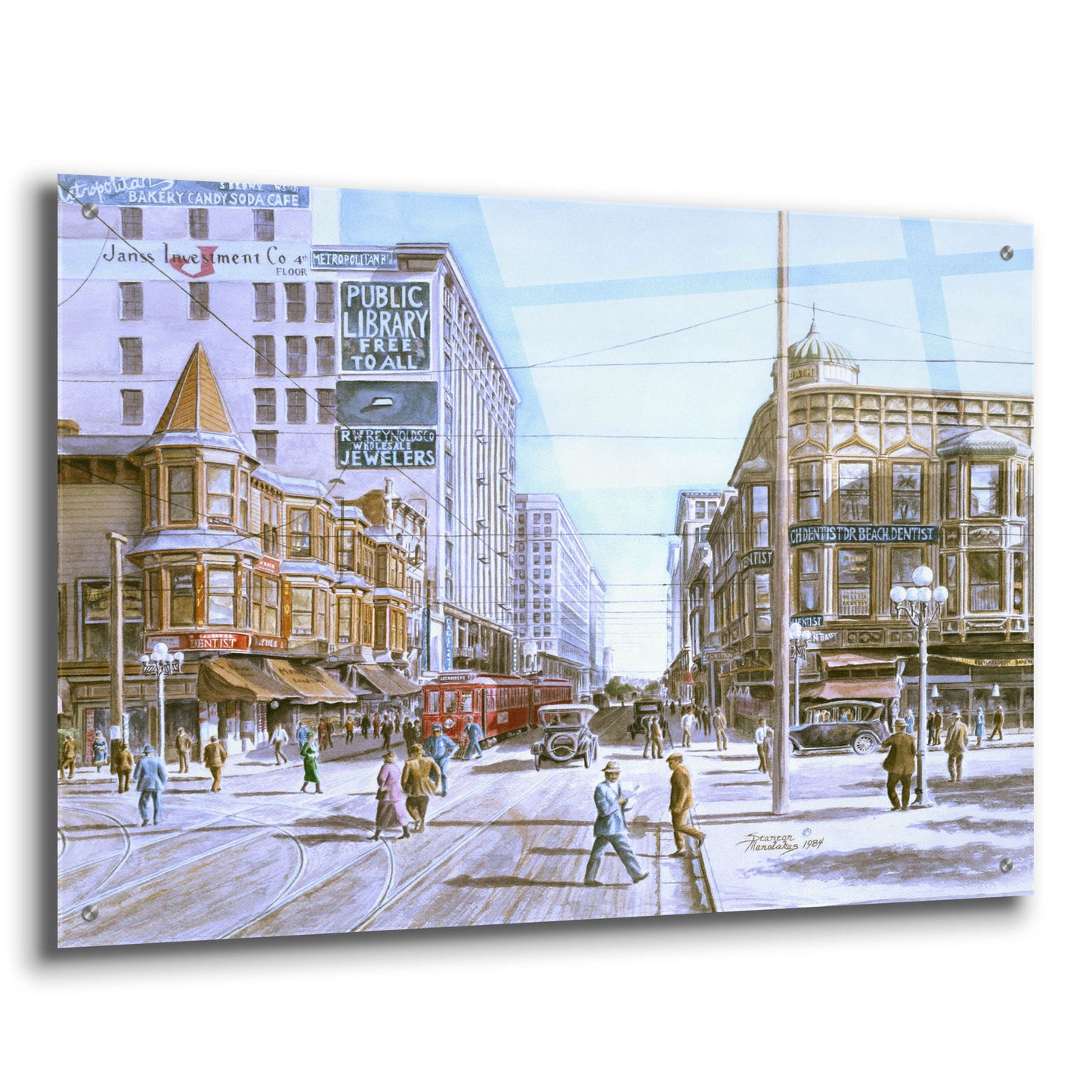 Epic Art 'Los Angeles 5Th And Hill' by Stanton Manolakas, Acrylic Glass Wall Art,36x24