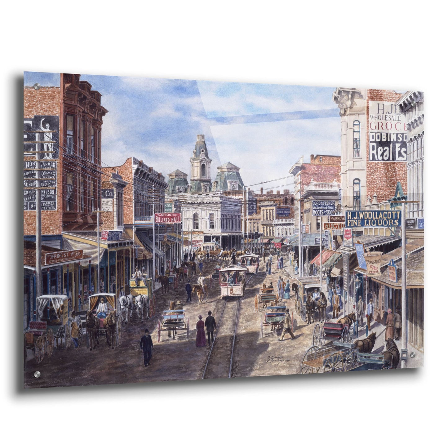 Epic Art 'Rush Hour Los Angeles, Spring St. Looking North' by Stanton Manolakas, Acrylic Glass Wall Art,36x24