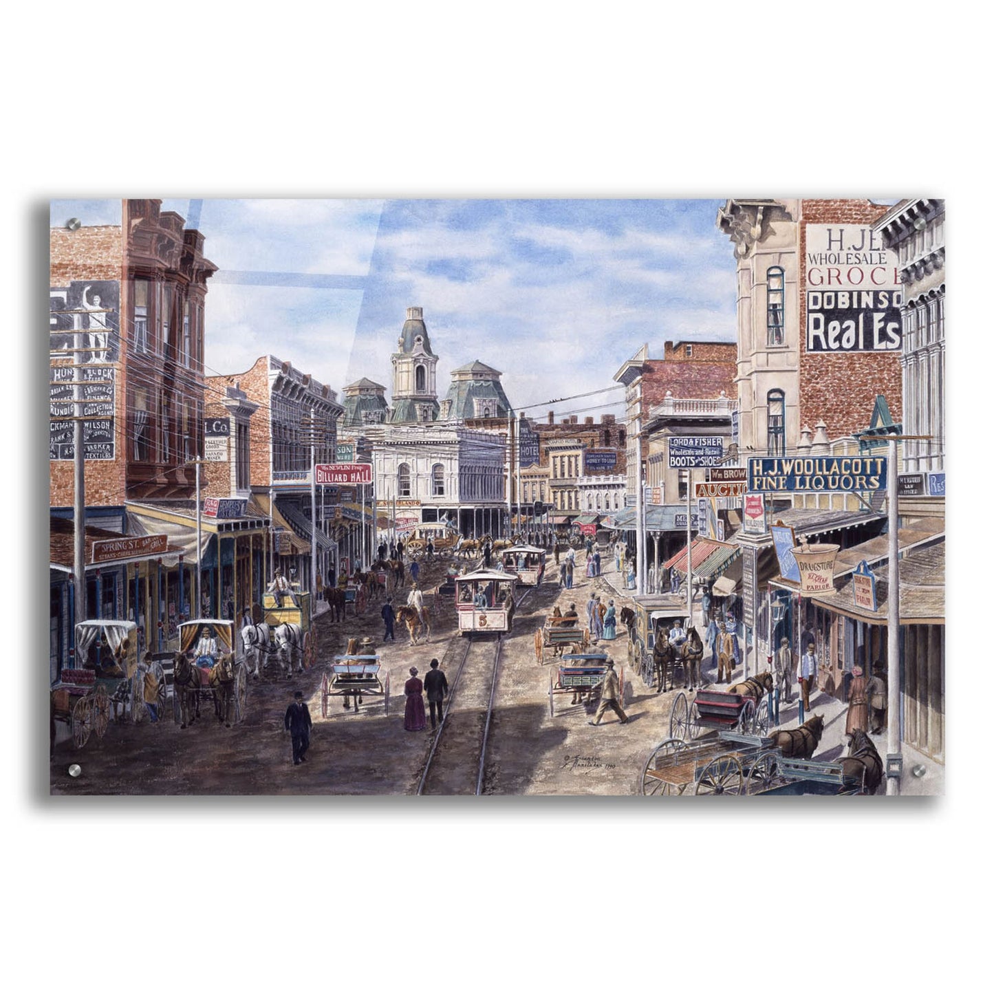 Epic Art 'Rush Hour Los Angeles, Spring St. Looking North' by Stanton Manolakas, Acrylic Glass Wall Art,36x24